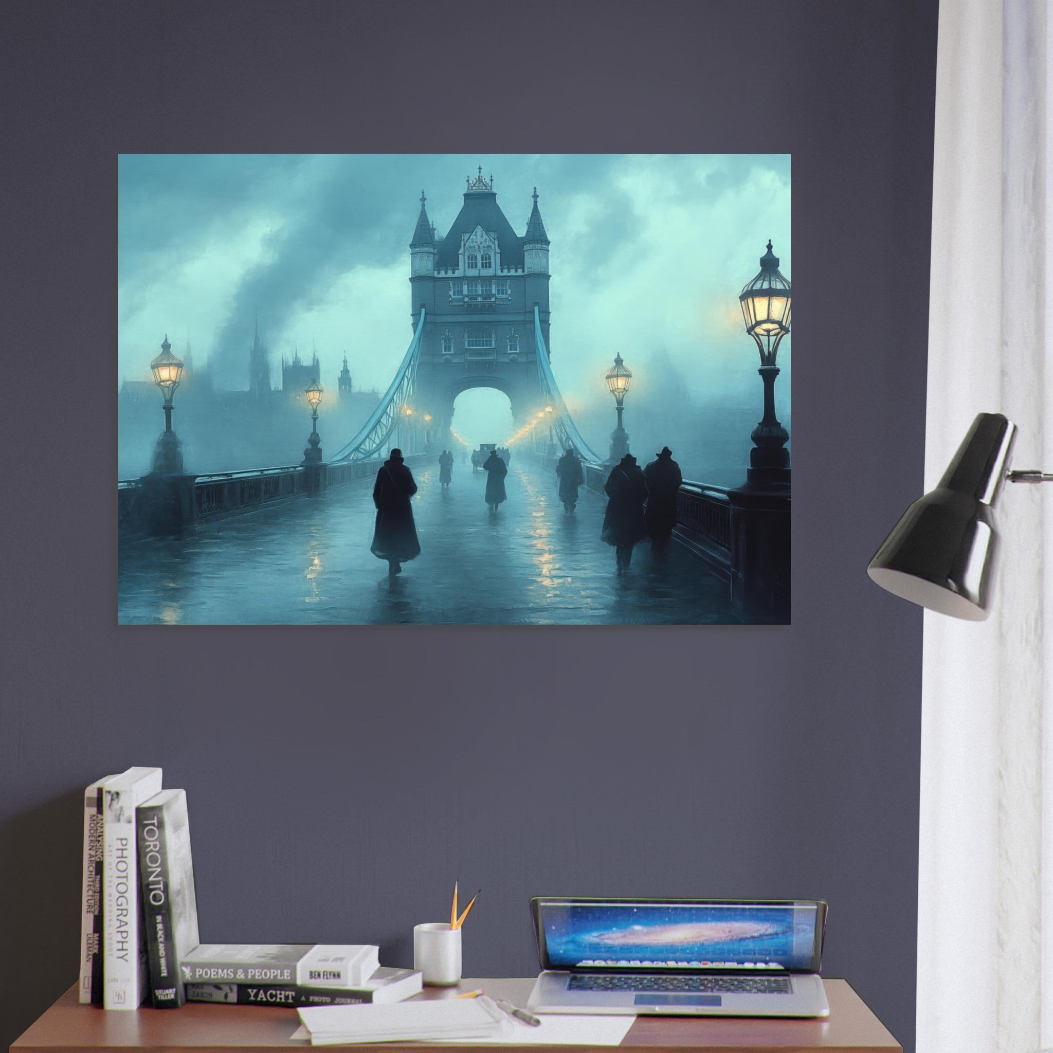 Aluminum Print Landscape - Foggy London Bridge at Dawn A misty morning vie 2 - Shop Ai Art WebShop - Digital Art online Store