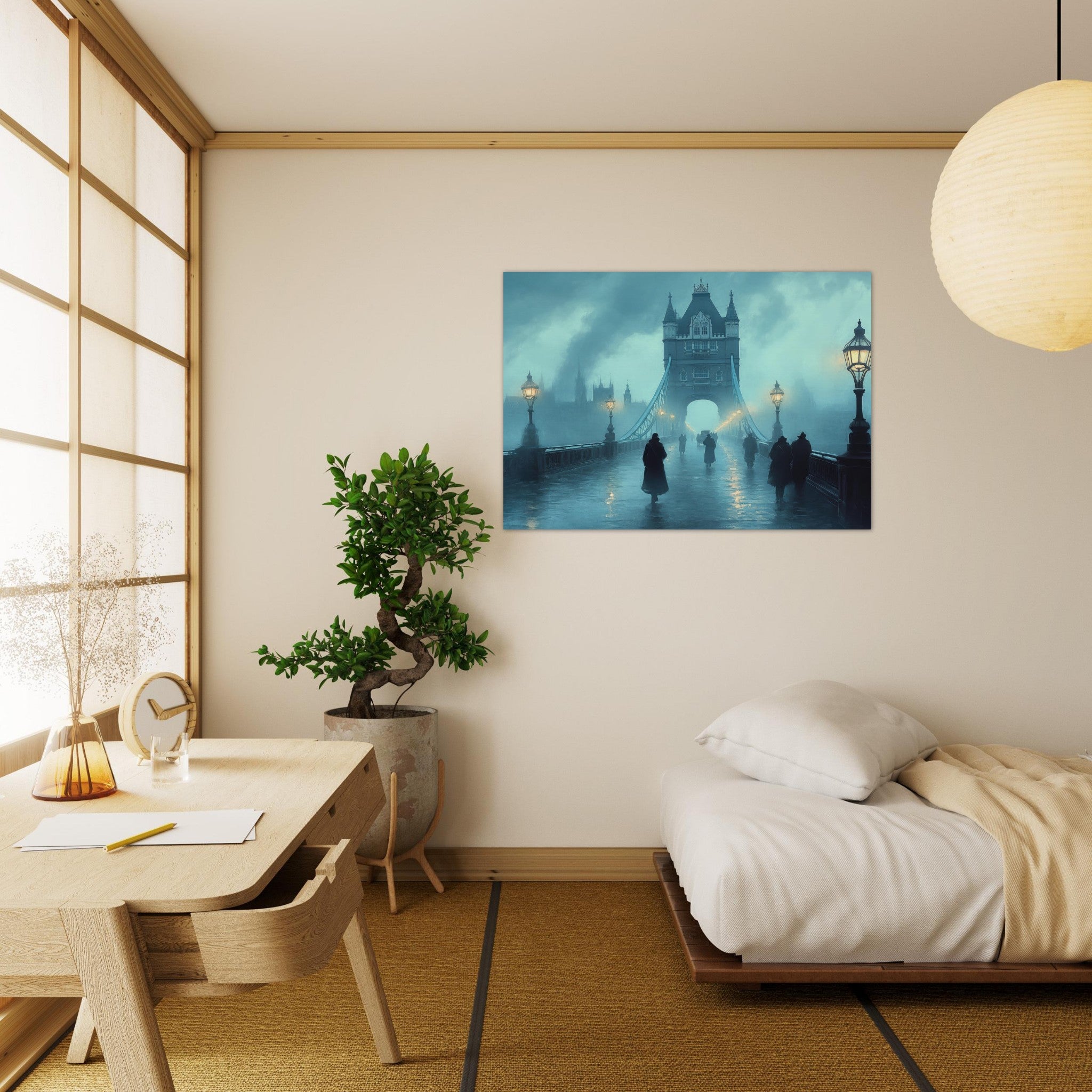 Aluminum Print Landscape - Foggy London Bridge at Dawn A misty morning vie 2 - Shop Ai Art WebShop - Digital Art online Store