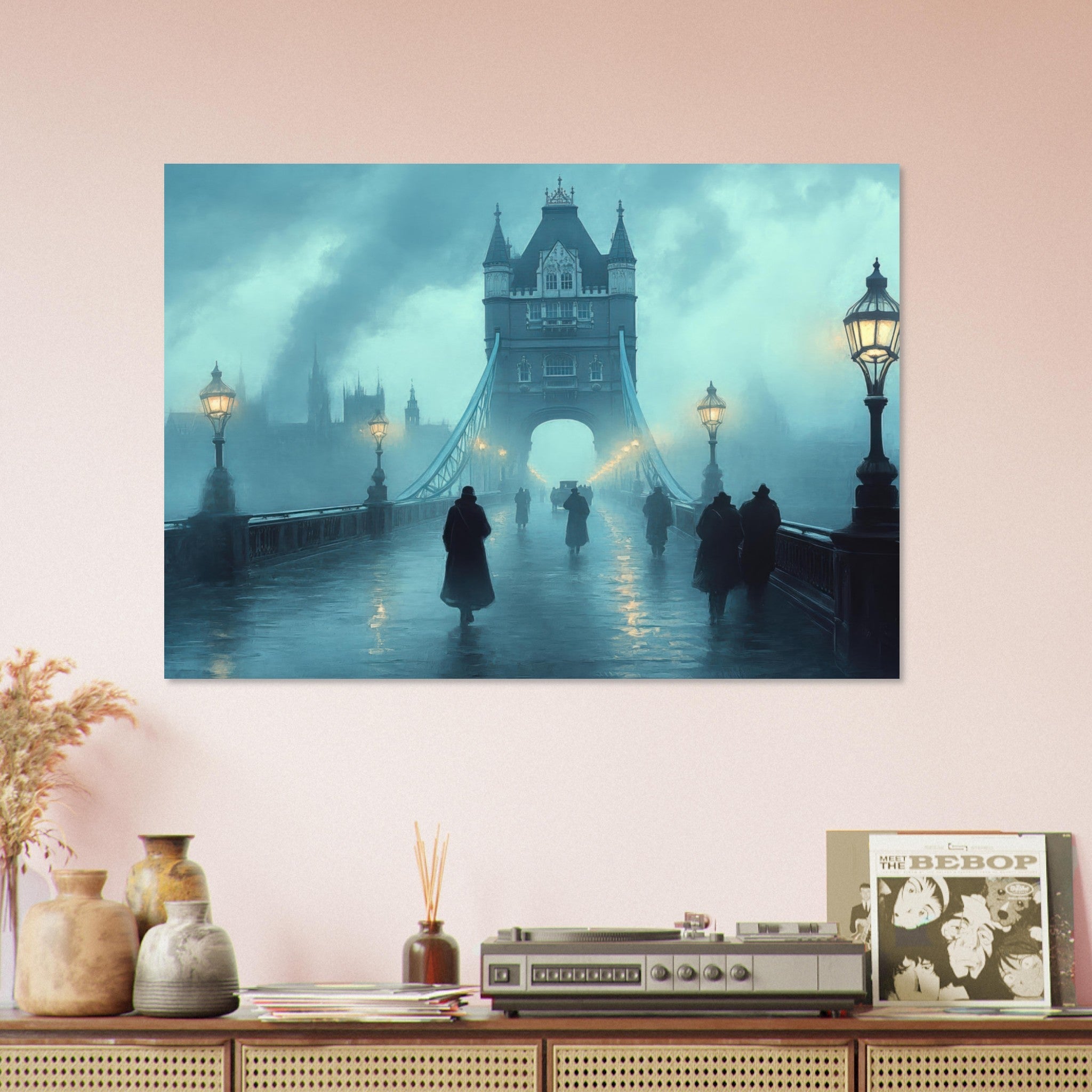 Aluminum Print Landscape - Foggy London Bridge at Dawn A misty morning vie 2 - Shop Ai Art WebShop - Digital Art online Store