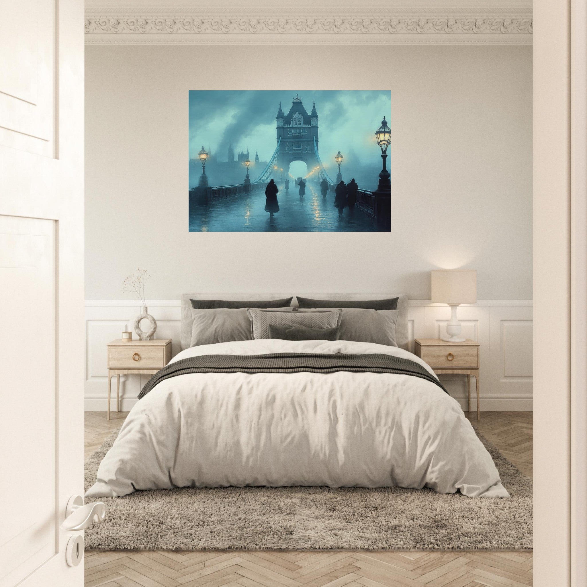 Aluminum Print Landscape - Foggy London Bridge at Dawn A misty morning vie 2 - Shop Ai Art WebShop - Digital Art online Store
