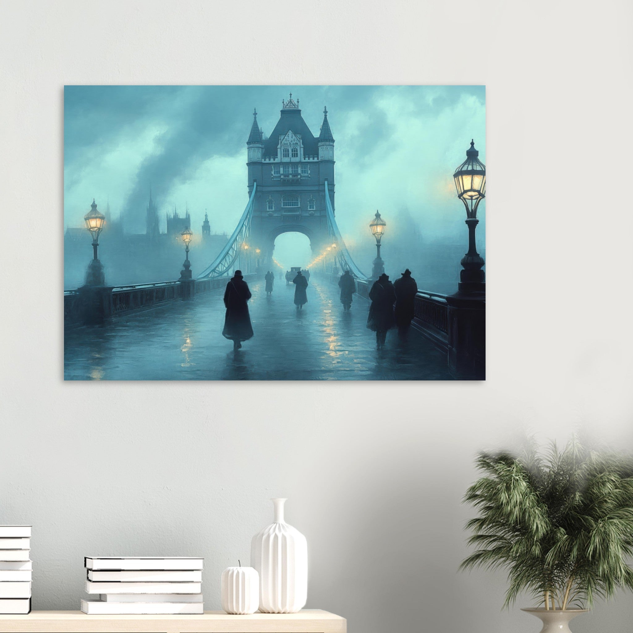 Aluminum Print Landscape - Foggy London Bridge at Dawn A misty morning vie 2 - Shop Ai Art WebShop - Digital Art online Store