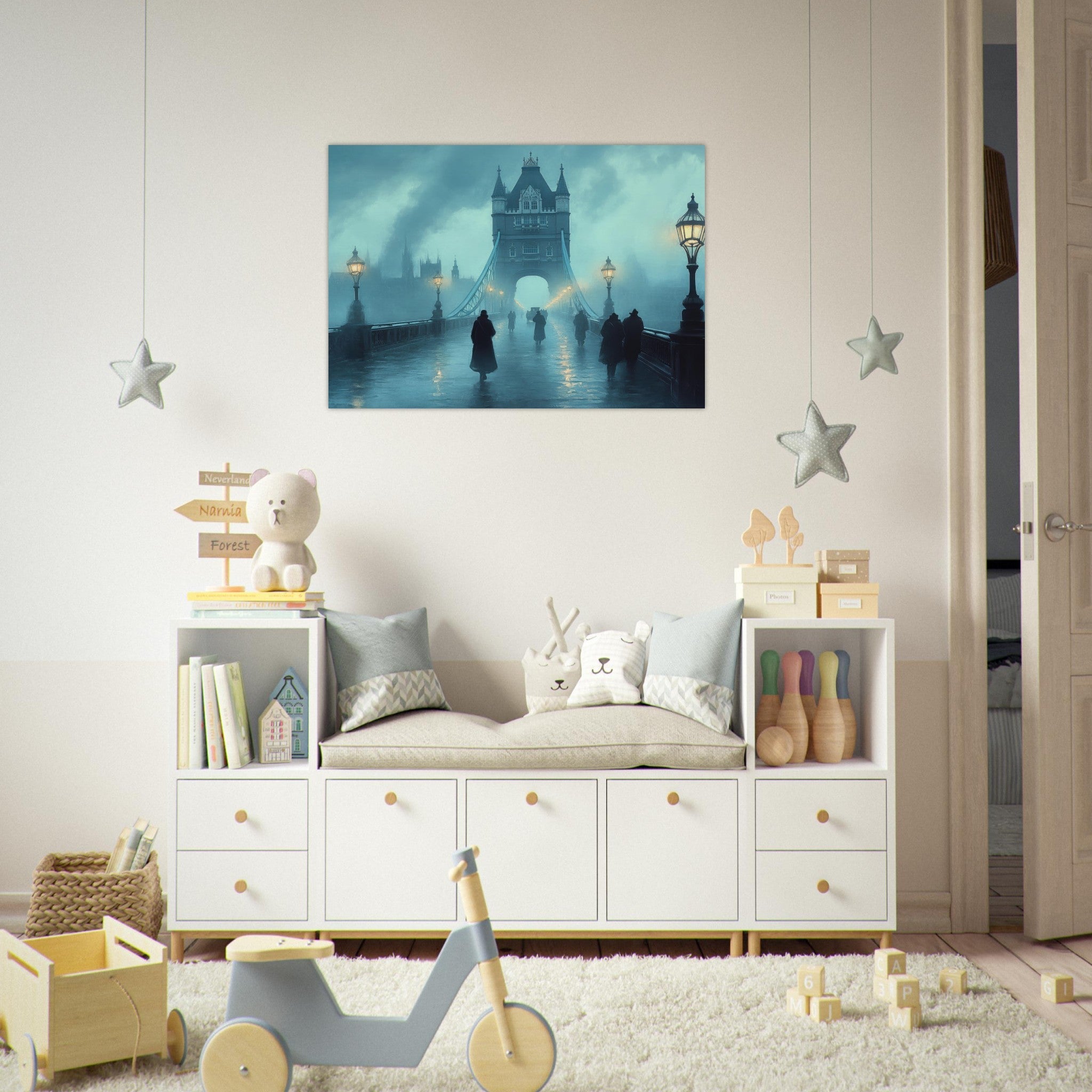Aluminum Print Landscape - Foggy London Bridge at Dawn A misty morning vie 2 - Shop Ai Art WebShop - Digital Art online Store