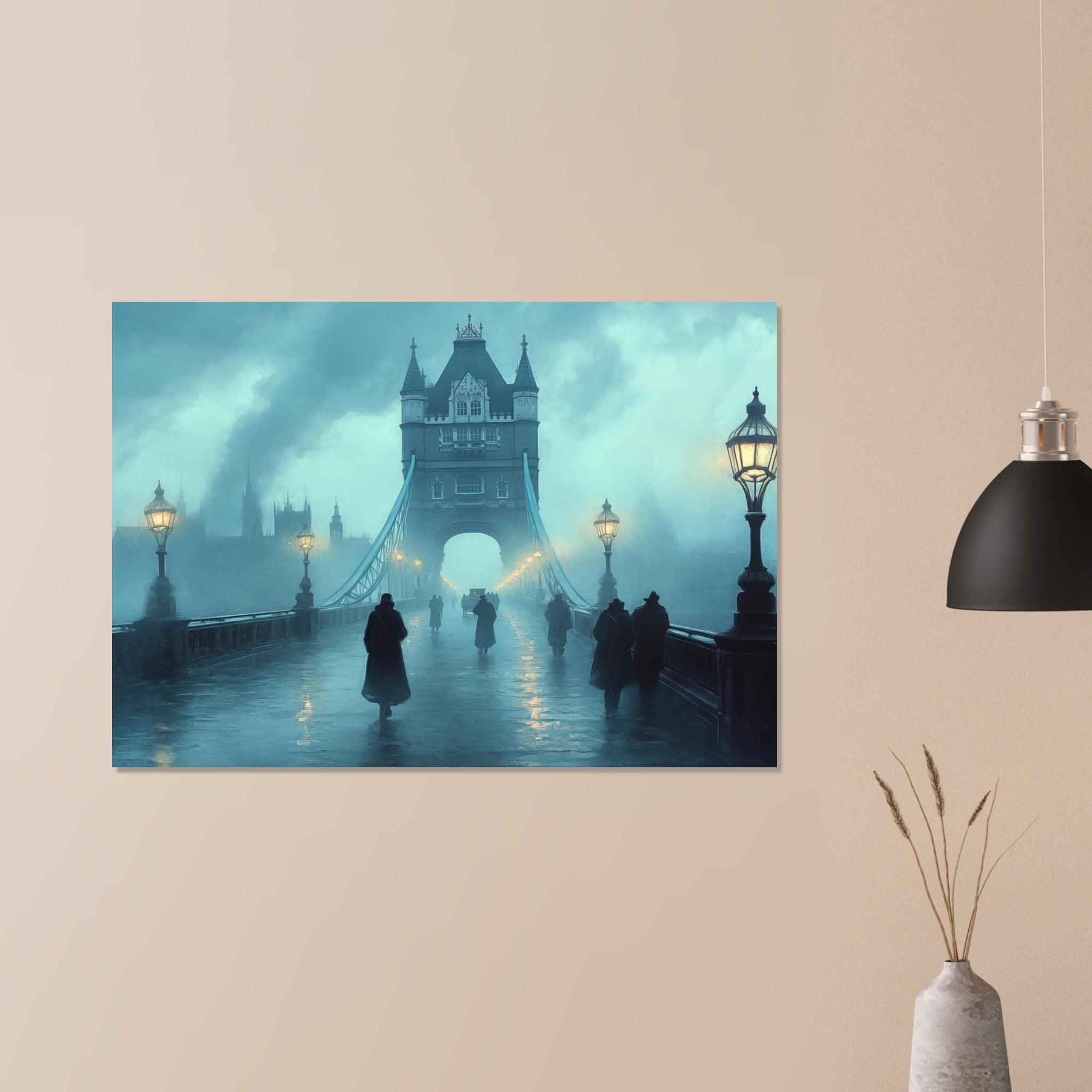 Aluminum Print Landscape - Foggy London Bridge at Dawn A misty morning vie 2 - Shop Ai Art WebShop - Digital Art online Store