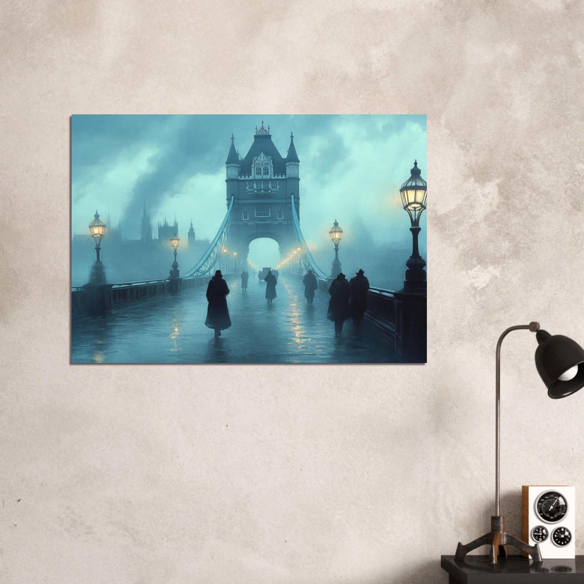 Aluminum Print Landscape - Foggy London Bridge at Dawn A misty morning vie 2 - Shop Ai Art WebShop - Digital Art online Store