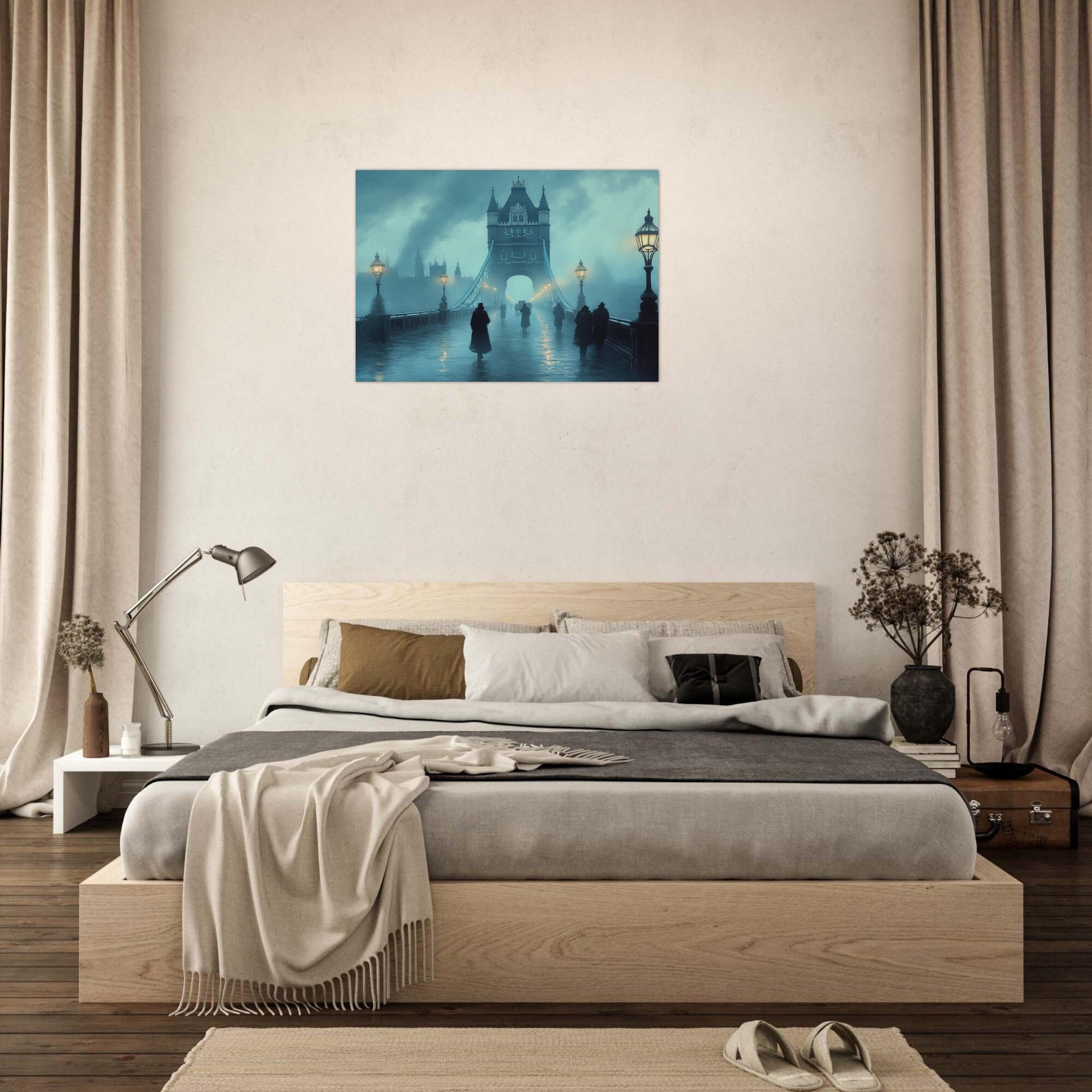 Aluminum Print Landscape - Foggy London Bridge at Dawn A misty morning vie 2 - Shop Ai Art WebShop - Digital Art online Store
