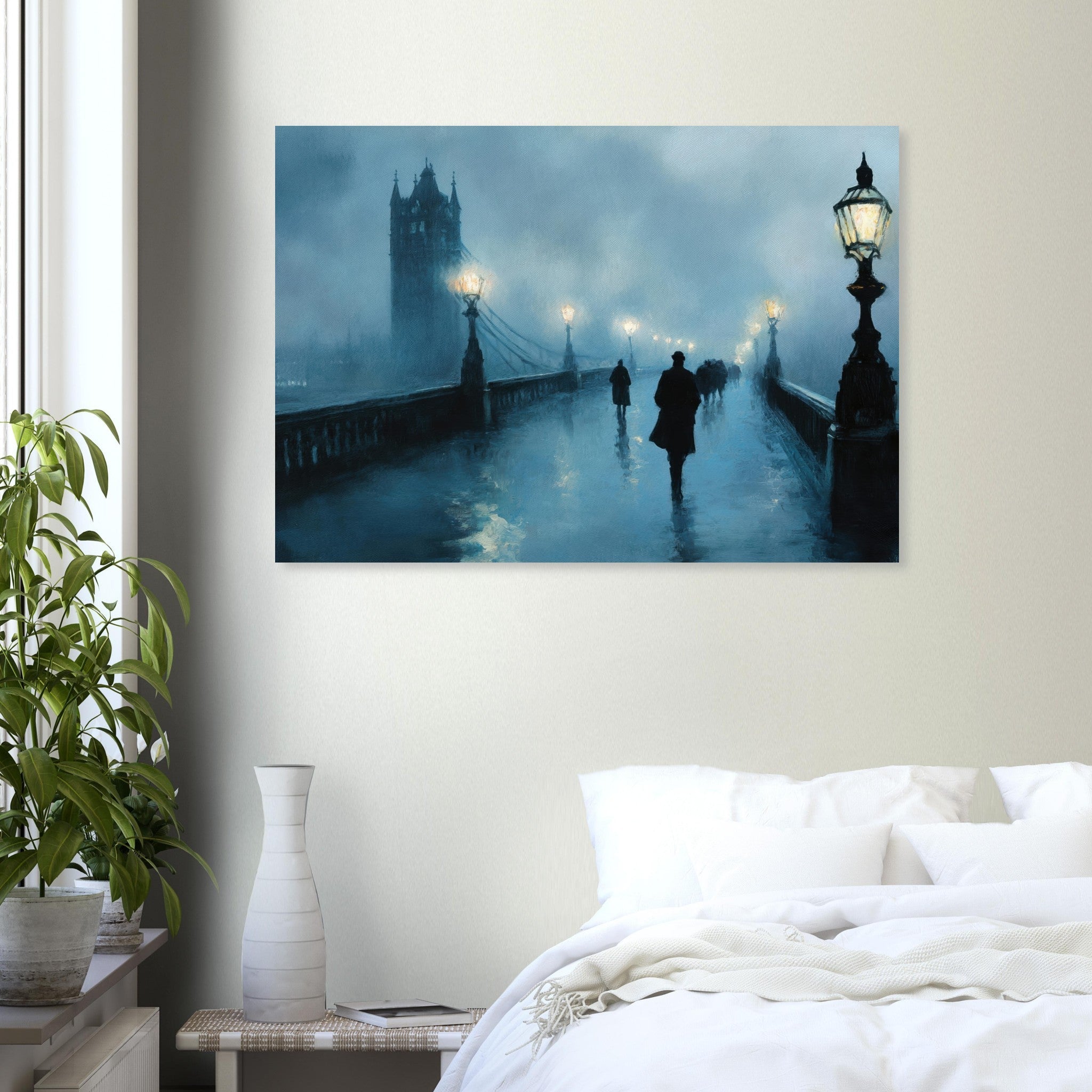 Aluminum Print Landscape - Foggy London Bridge at Dawn A misty morning vie - Shop Ai Art WebShop - Digital Art online Store