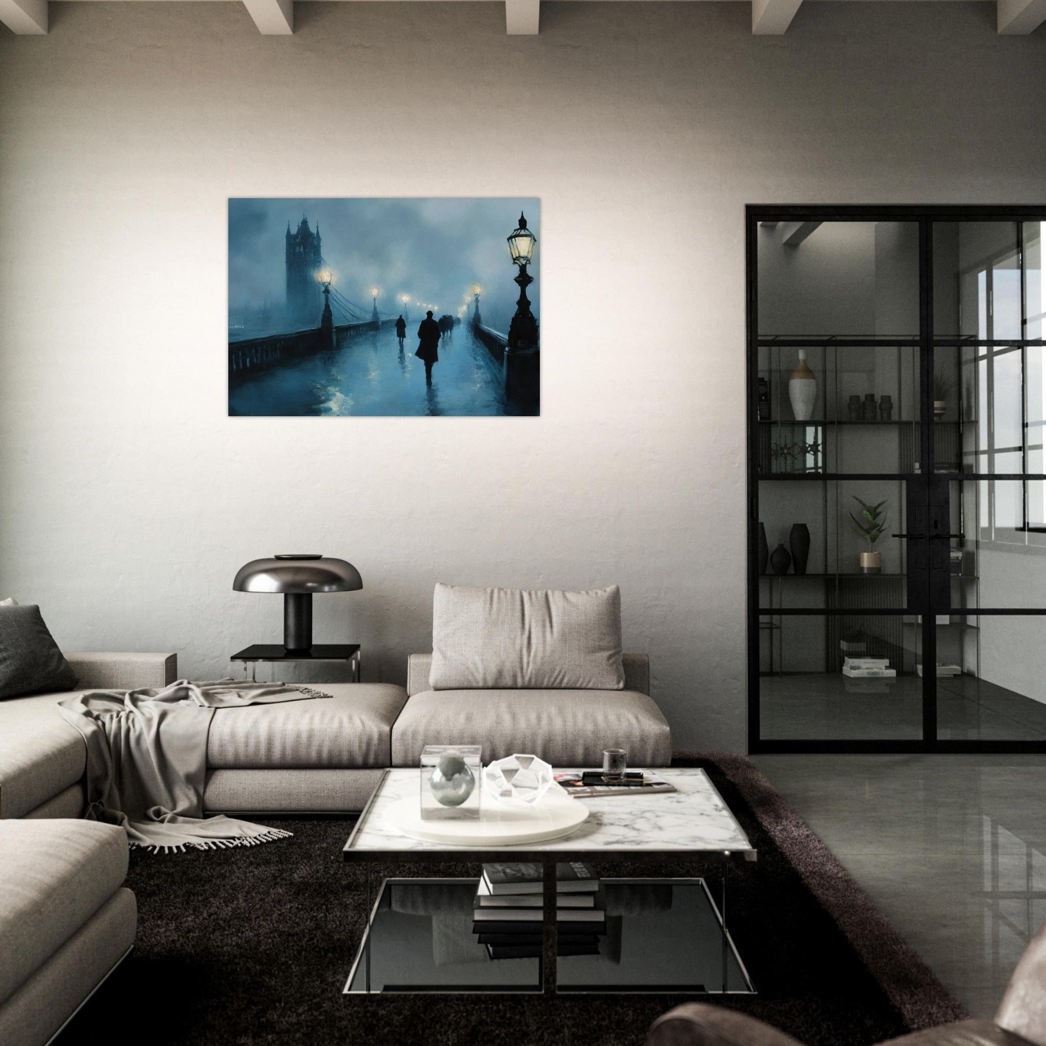 Aluminum Print Landscape - Foggy London Bridge at Dawn A misty morning vie - Shop Ai Art WebShop - Digital Art online Store