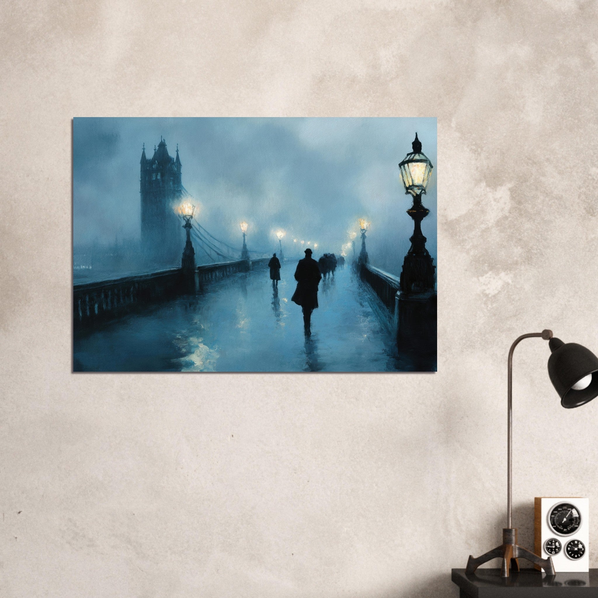 Aluminum Print Landscape - Foggy London Bridge at Dawn A misty morning vie - Shop Ai Art WebShop - Digital Art online Store