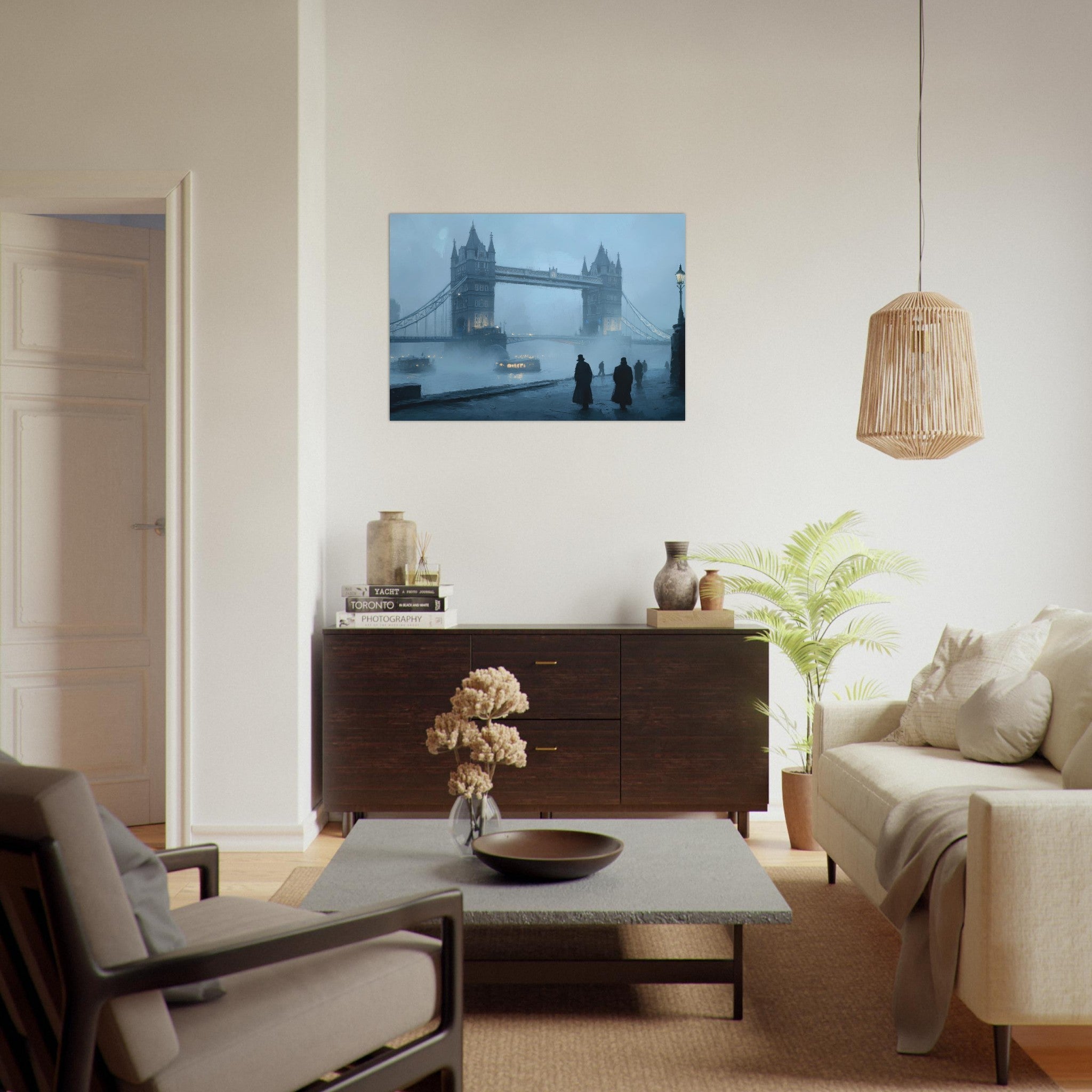 Aluminum Print Landscape - Foggy London Bridge at Dawn A misty morning vie 3 - Shop Ai Art WebShop - Digital Art online Store