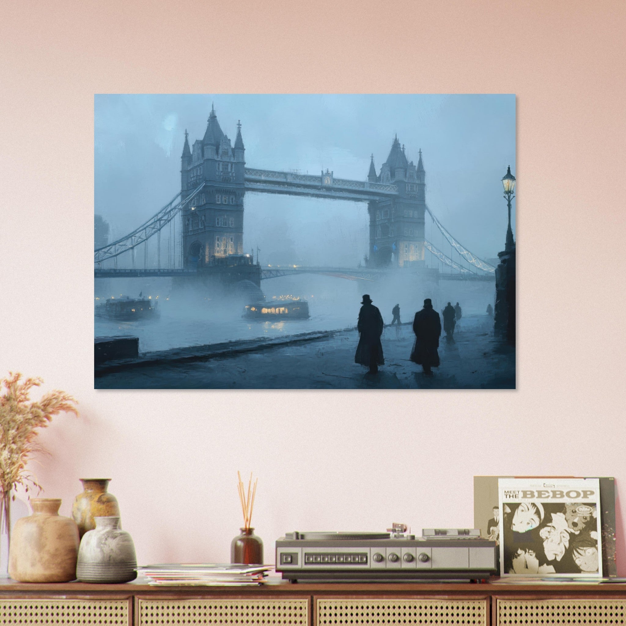 Aluminum Print Landscape - Foggy London Bridge at Dawn A misty morning vie 3 - Shop Ai Art WebShop - Digital Art online Store