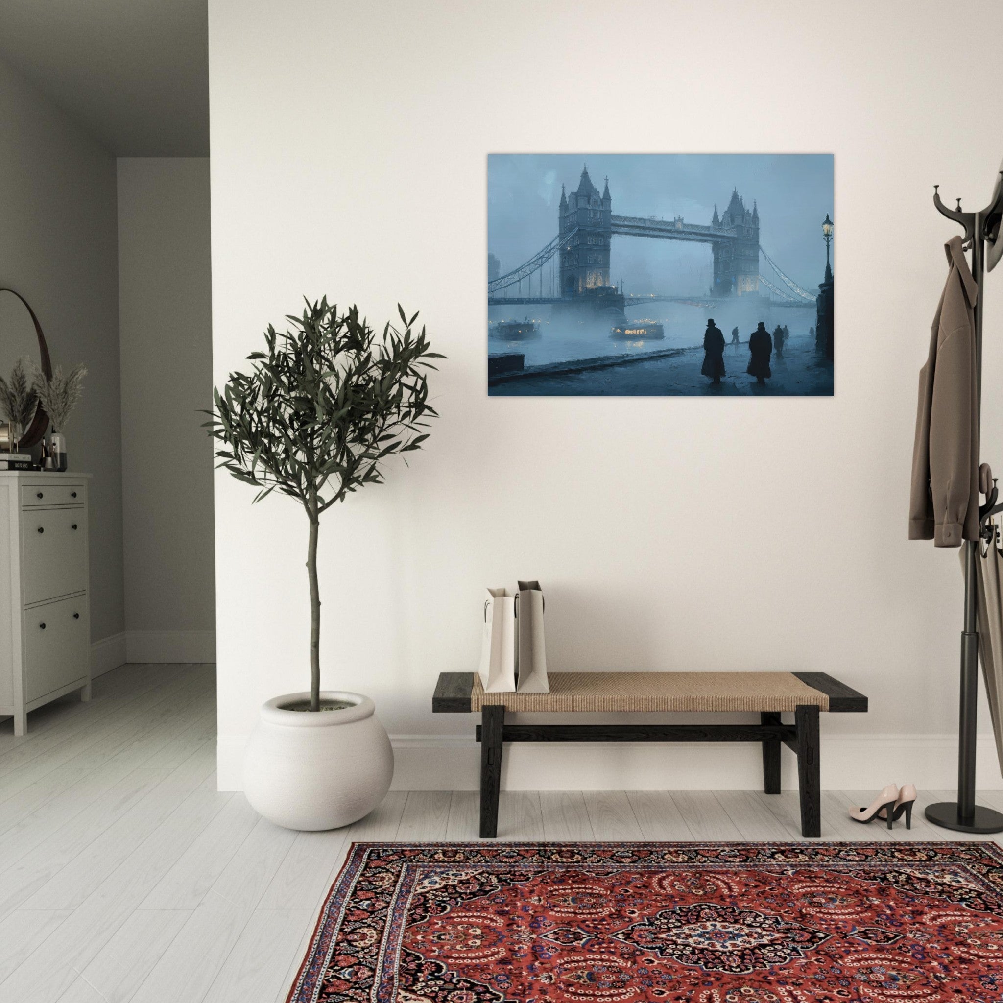 Aluminum Print Landscape - Foggy London Bridge at Dawn A misty morning vie 3 - Shop Ai Art WebShop - Digital Art online Store