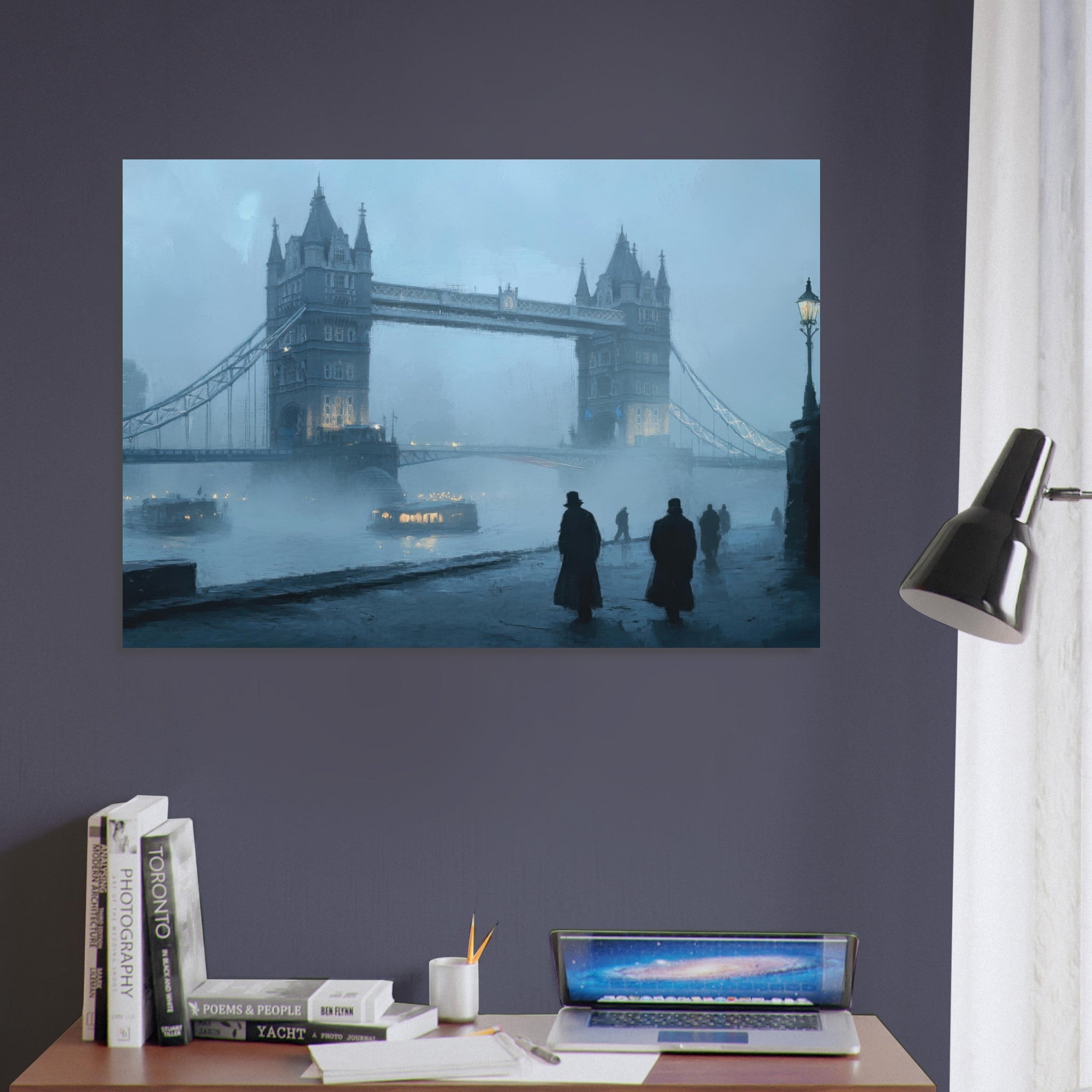 Aluminum Print Landscape - Foggy London Bridge at Dawn A misty morning vie 3 - Shop Ai Art WebShop - Digital Art online Store