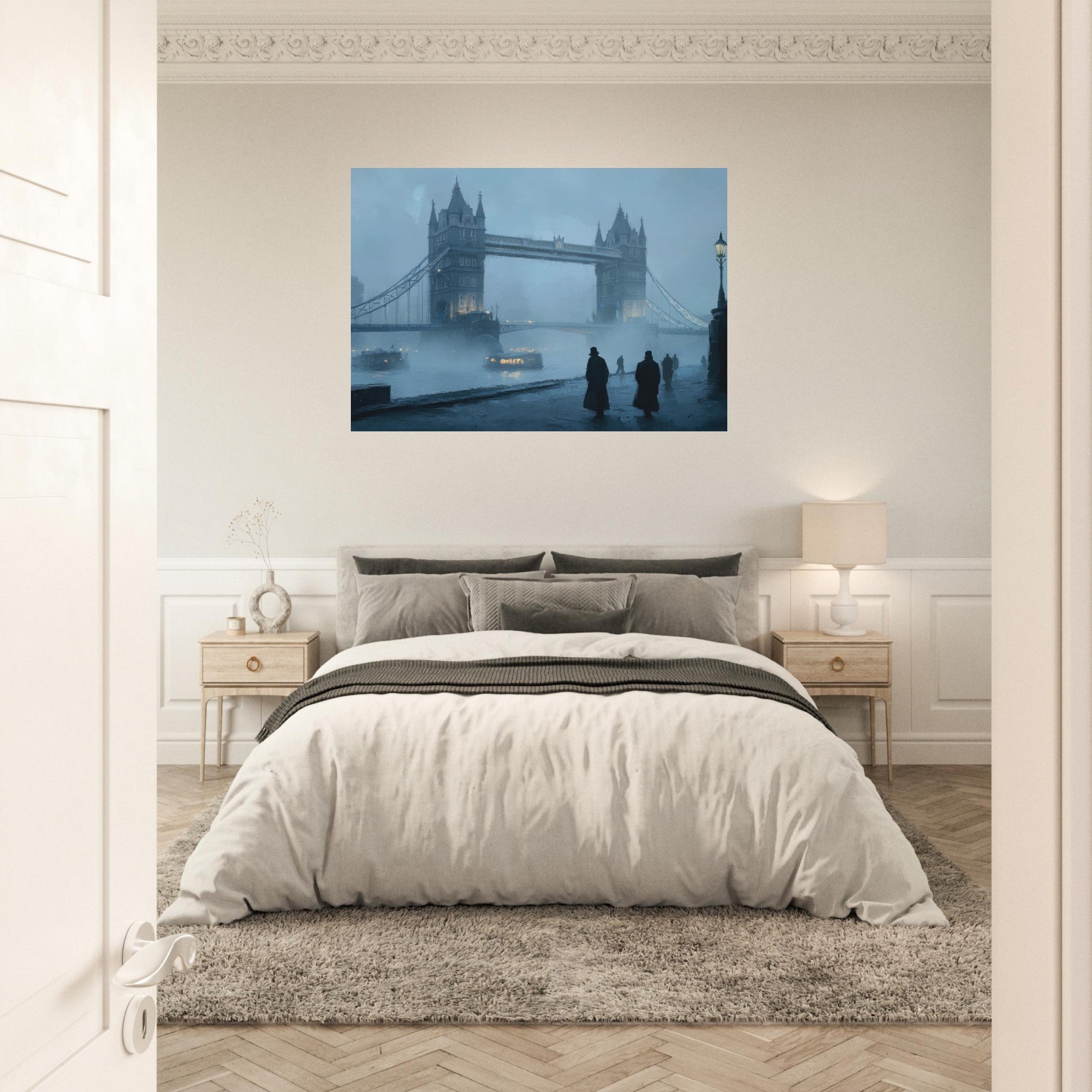 Aluminum Print Landscape - Foggy London Bridge at Dawn A misty morning vie 3 - Shop Ai Art WebShop - Digital Art online Store