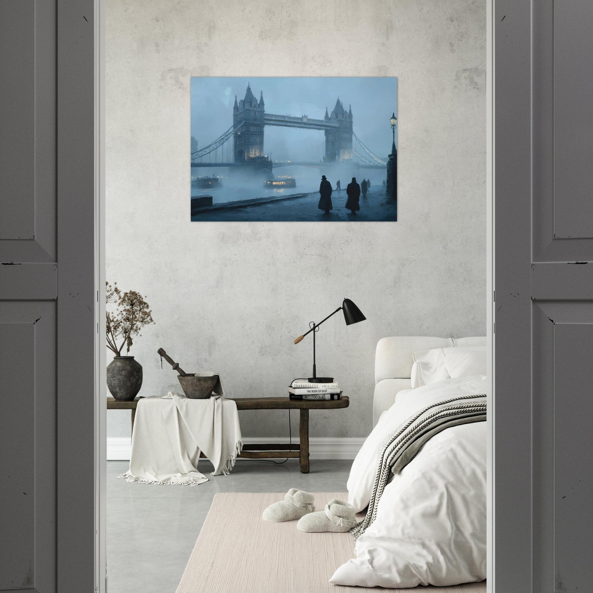 Aluminum Print Landscape - Foggy London Bridge at Dawn A misty morning vie 3 - Shop Ai Art WebShop - Digital Art online Store