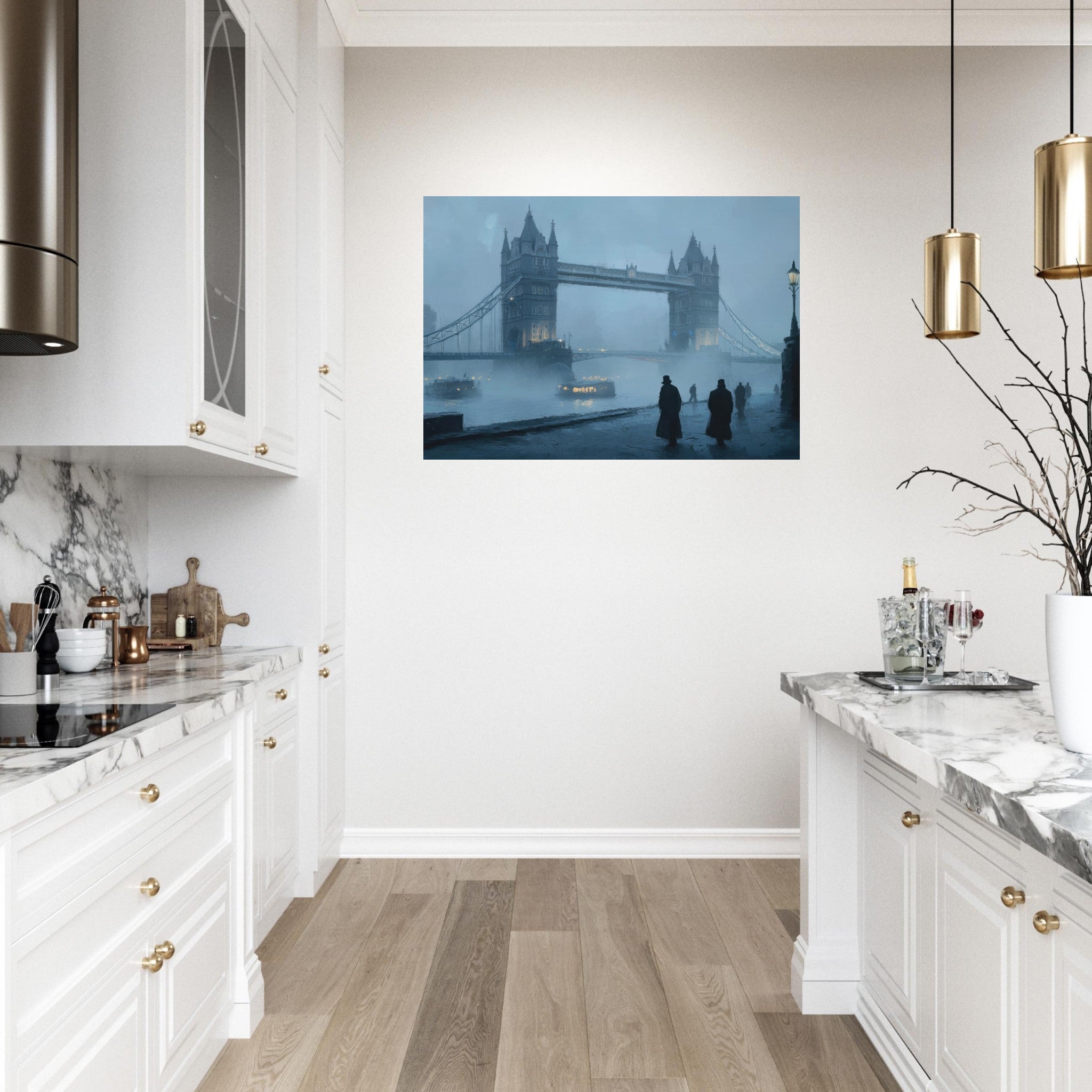 Aluminum Print Landscape - Foggy London Bridge at Dawn A misty morning vie 3 - Shop Ai Art WebShop - Digital Art online Store
