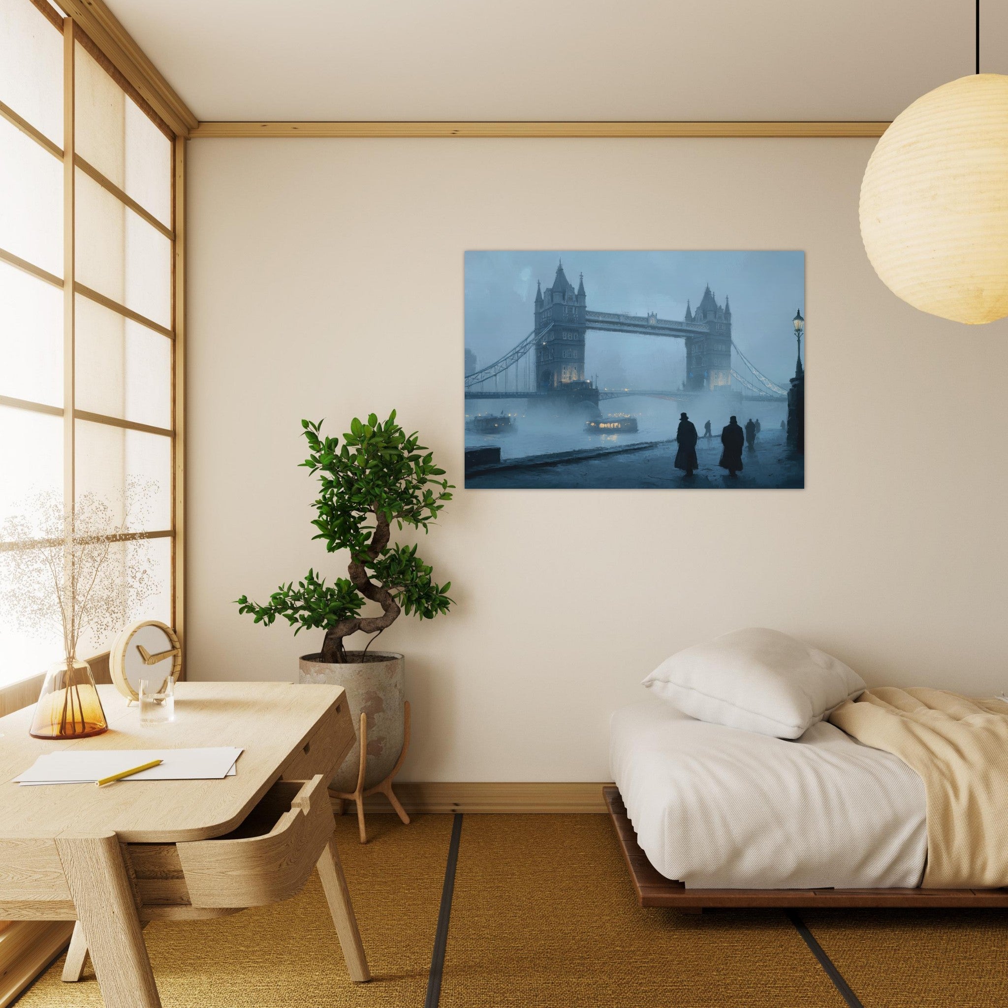 Aluminum Print Landscape - Foggy London Bridge at Dawn A misty morning vie 3 - Shop Ai Art WebShop - Digital Art online Store
