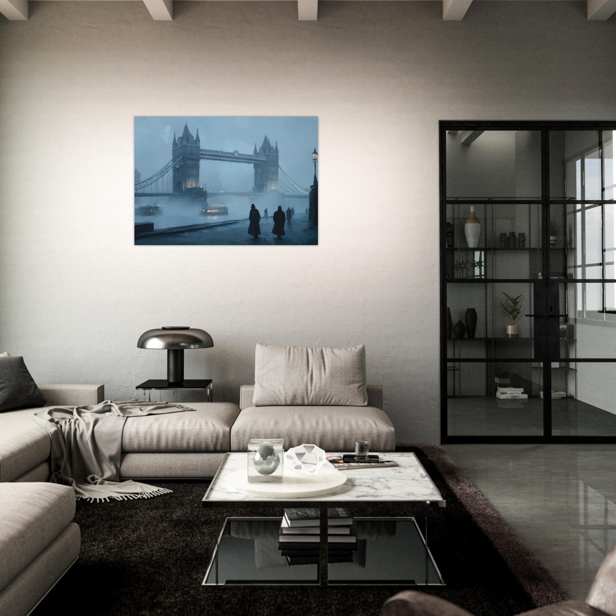 Aluminum Print Landscape - Foggy London Bridge at Dawn A misty morning vie 3 - Shop Ai Art WebShop - Digital Art online Store