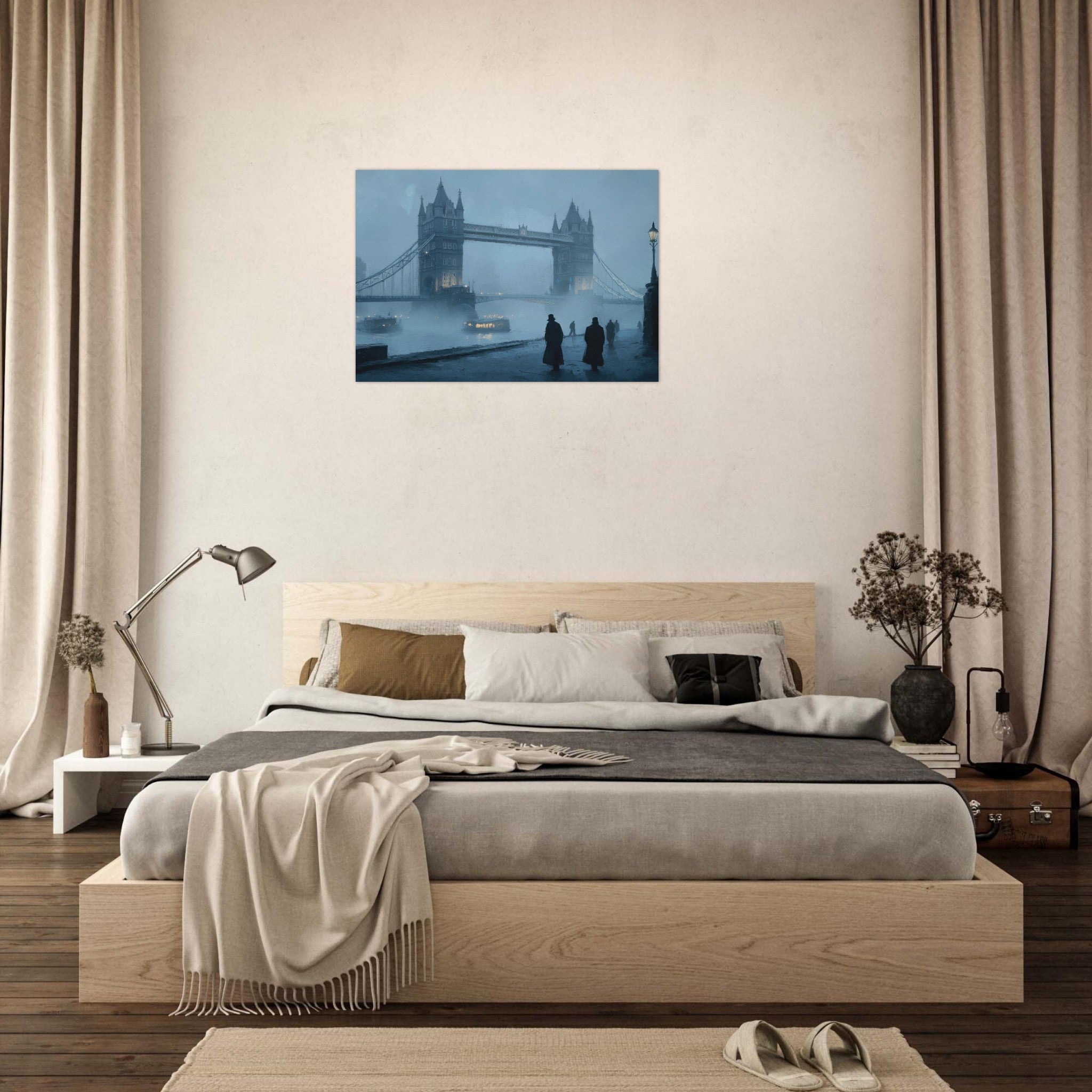 Aluminum Print Landscape - Foggy London Bridge at Dawn A misty morning vie 3 - Shop Ai Art WebShop - Digital Art online Store