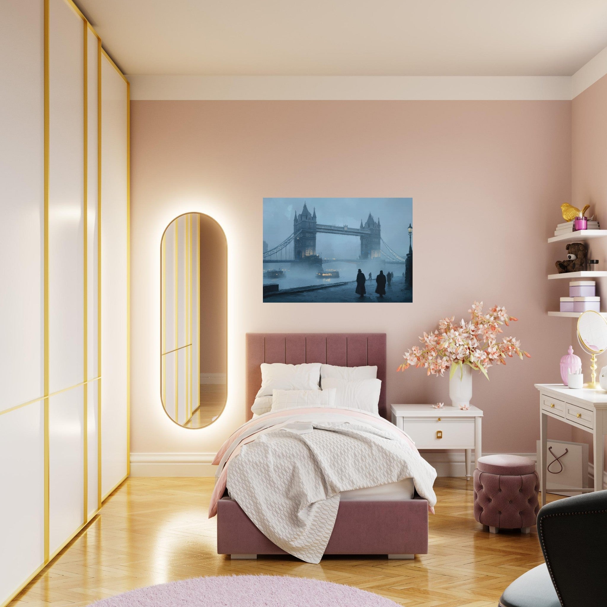 Aluminum Print Landscape - Foggy London Bridge at Dawn A misty morning vie 3 - Shop Ai Art WebShop - Digital Art online Store