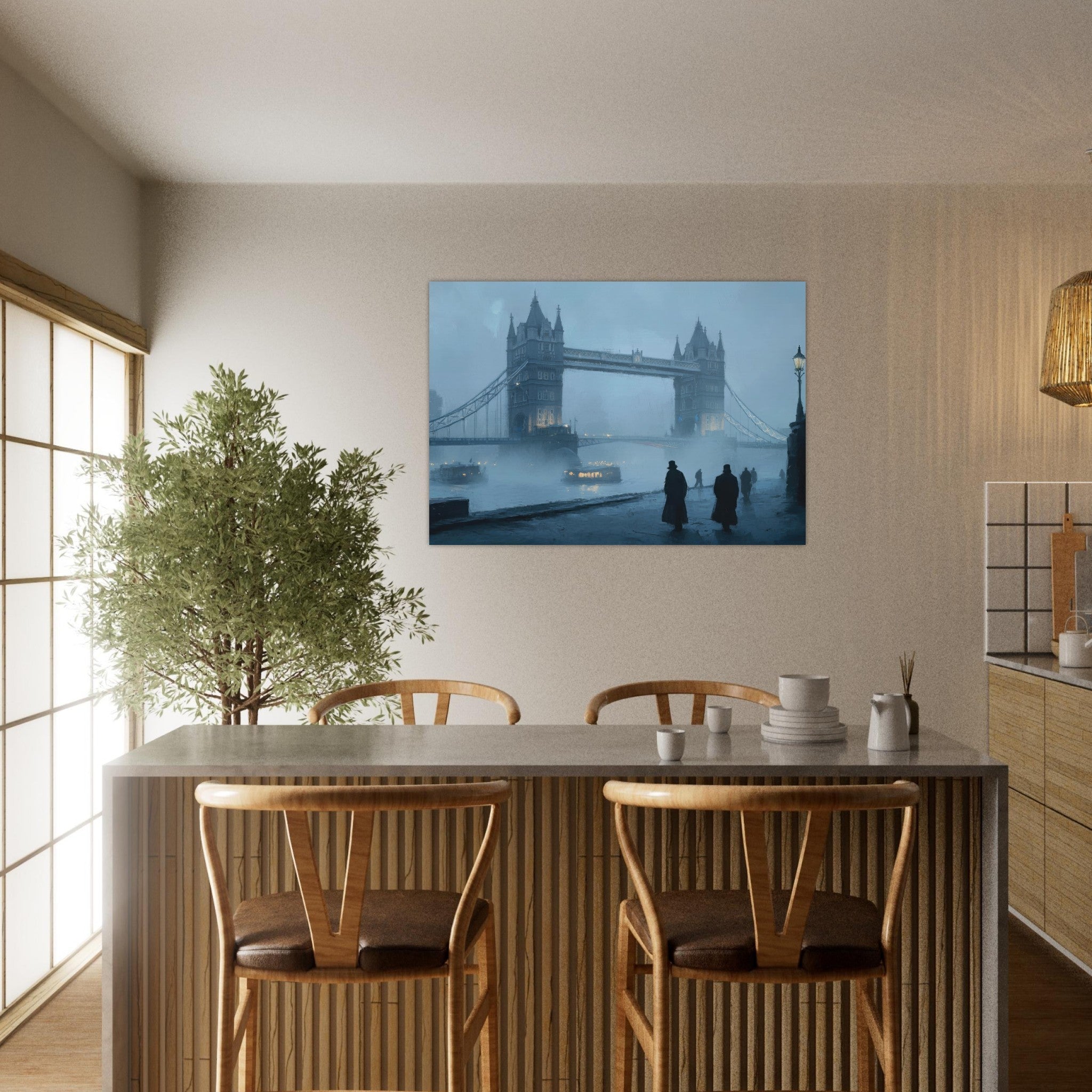 Aluminum Print Landscape - Foggy London Bridge at Dawn A misty morning vie 3 - Shop Ai Art WebShop - Digital Art online Store