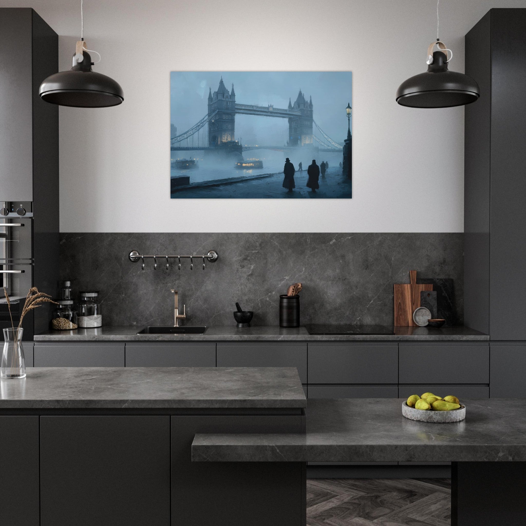 Aluminum Print Landscape - Foggy London Bridge at Dawn A misty morning vie 3 - Shop Ai Art WebShop - Digital Art online Store