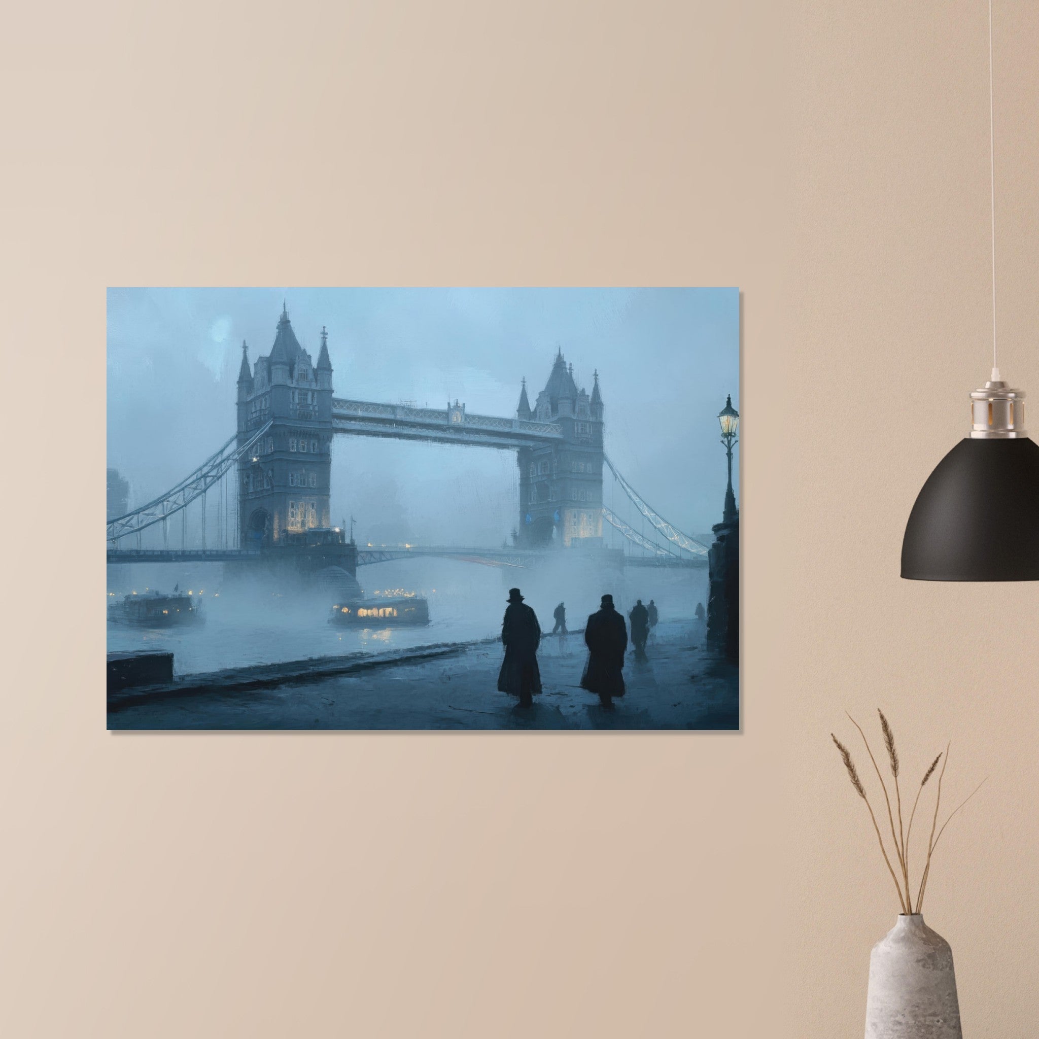 Aluminum Print Landscape - Foggy London Bridge at Dawn A misty morning vie 3 - Shop Ai Art WebShop - Digital Art online Store