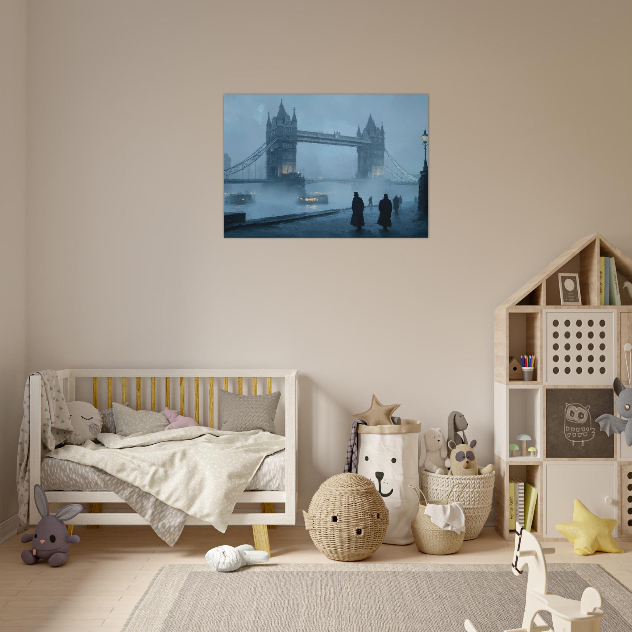 Aluminum Print Landscape - Foggy London Bridge at Dawn A misty morning vie 3 - Shop Ai Art WebShop - Digital Art online Store