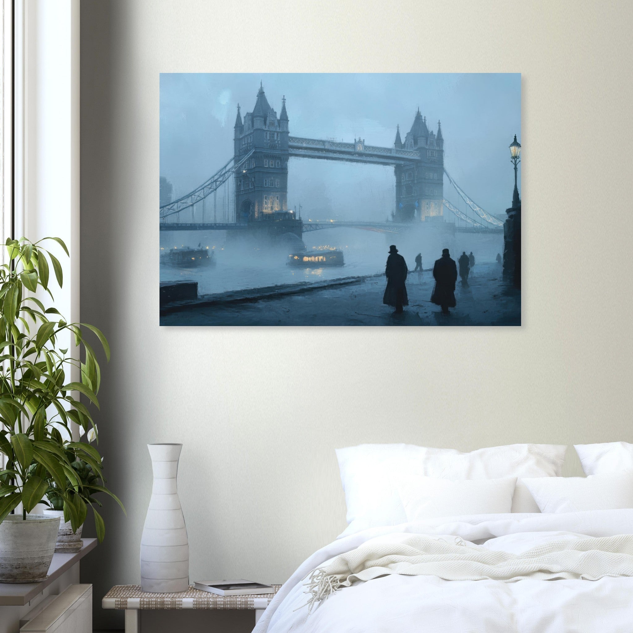 Aluminum Print Landscape - Foggy London Bridge at Dawn A misty morning vie 3 - Shop Ai Art WebShop - Digital Art online Store