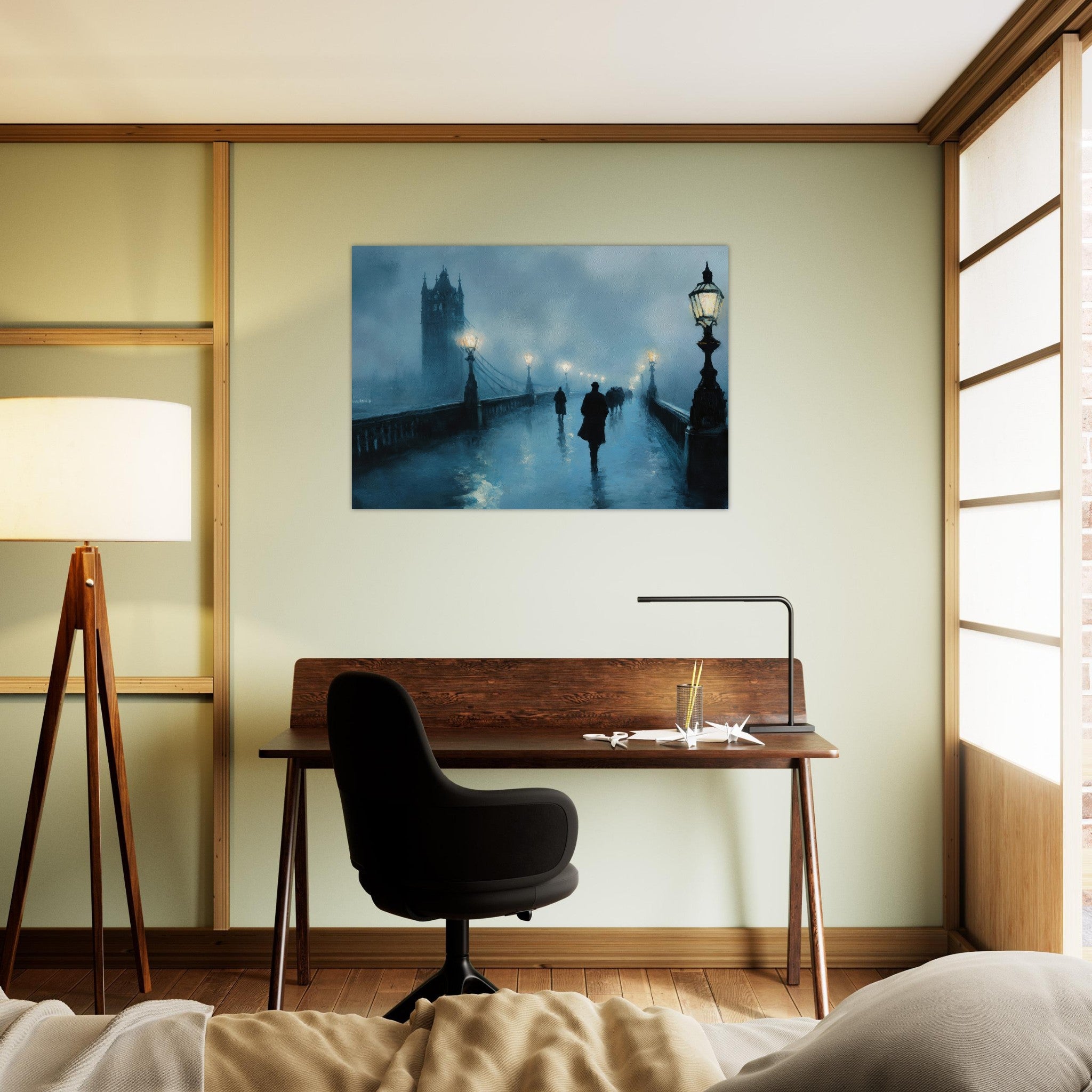 Aluminum Print Landscape - Foggy London Bridge at Dawn A misty morning vie - Shop Ai Art WebShop - Digital Art online Store