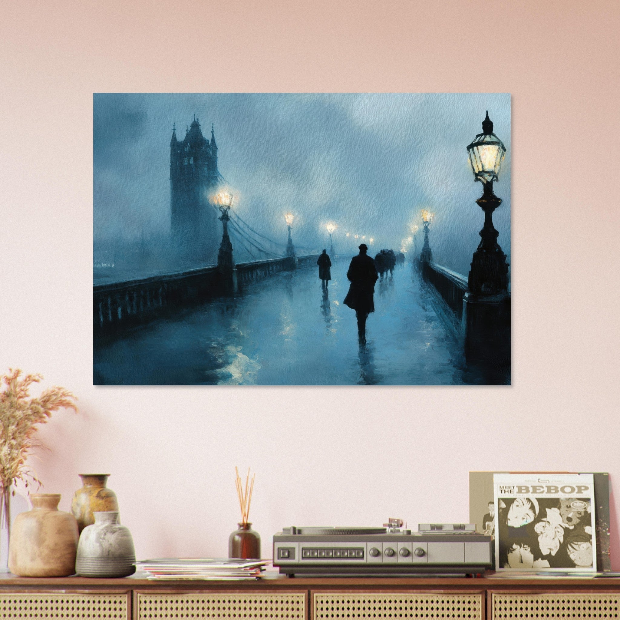 Aluminum Print Landscape - Foggy London Bridge at Dawn A misty morning vie - Shop Ai Art WebShop - Digital Art online Store