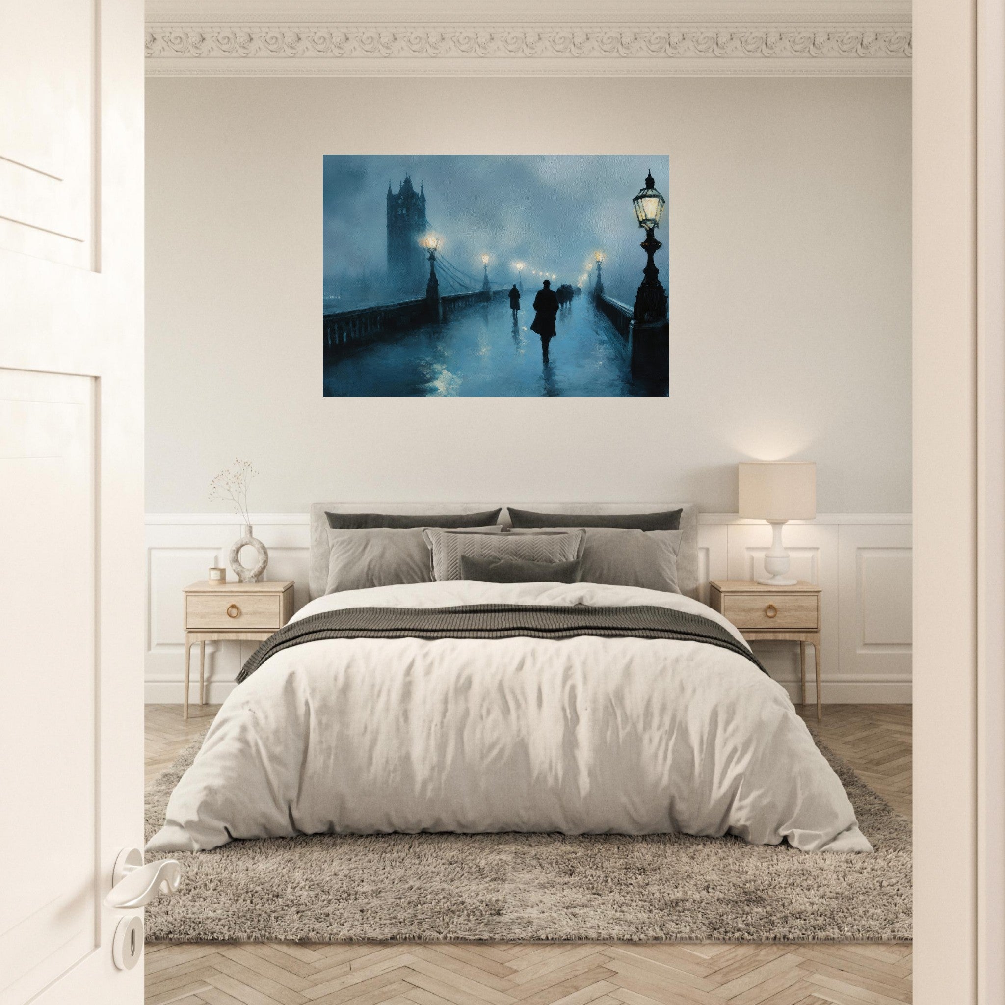 Aluminum Print Landscape - Foggy London Bridge at Dawn A misty morning vie - Shop Ai Art WebShop - Digital Art online Store