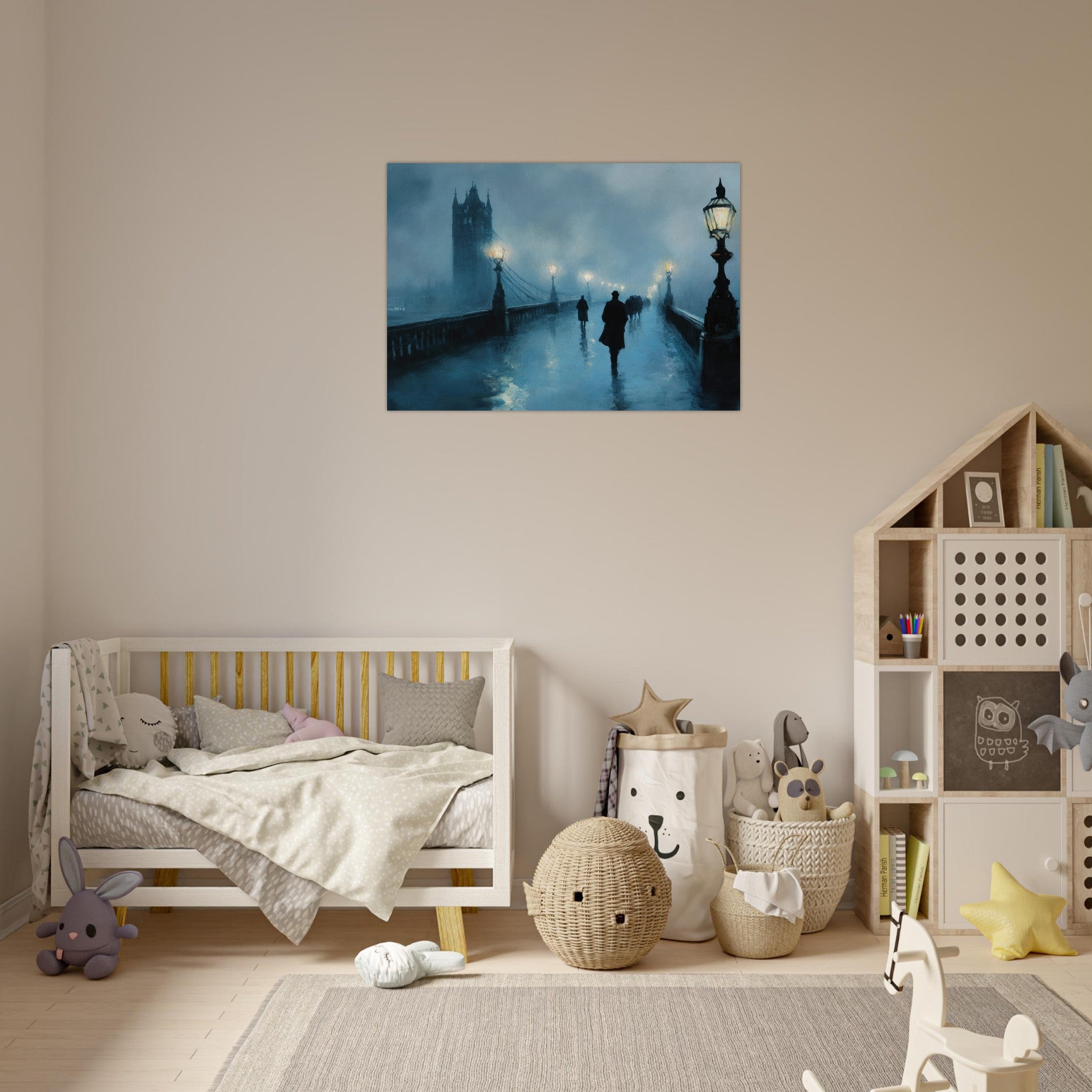 Aluminum Print Landscape - Foggy London Bridge at Dawn A misty morning vie - Shop Ai Art WebShop - Digital Art online Store