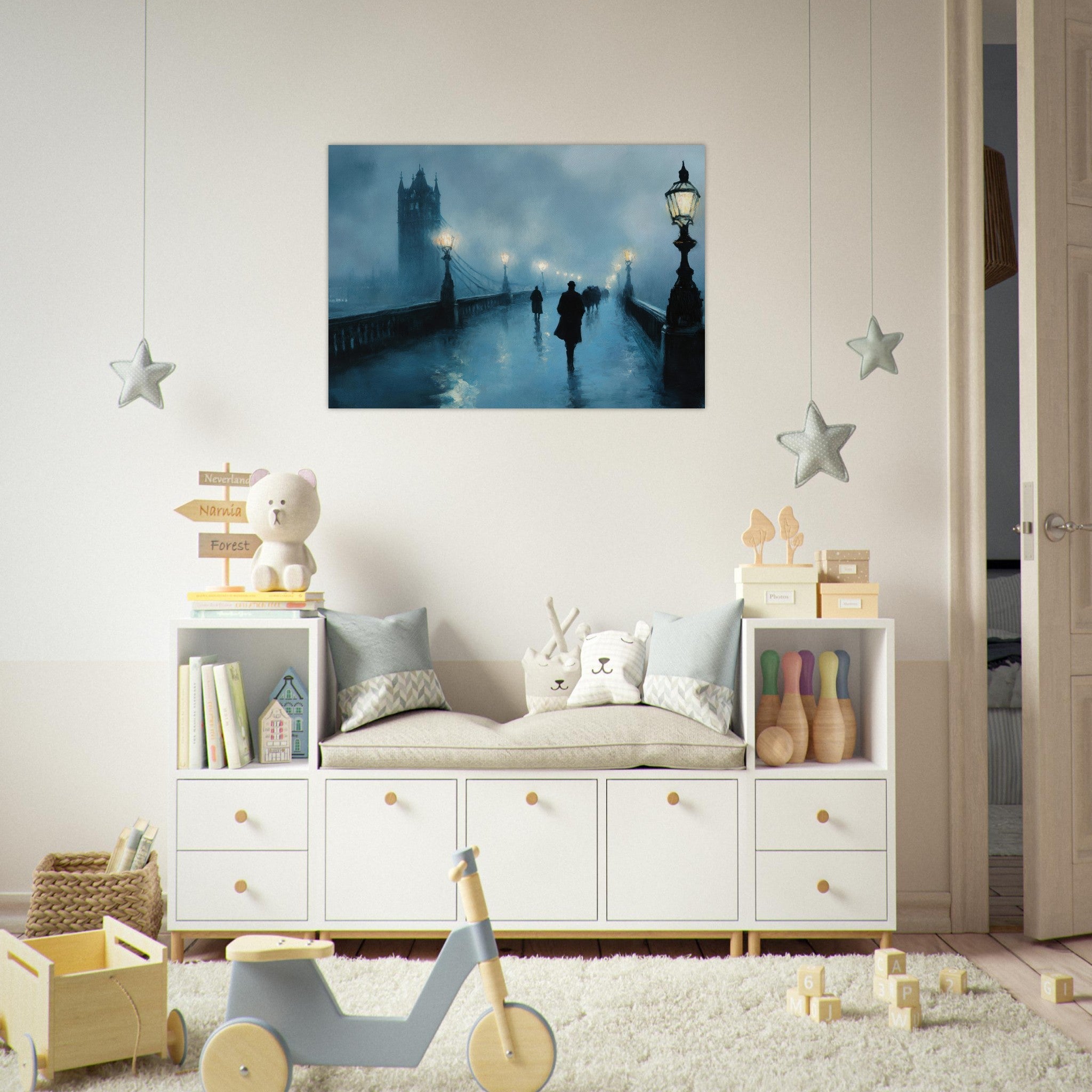 Aluminum Print Landscape - Foggy London Bridge at Dawn A misty morning vie - Shop Ai Art WebShop - Digital Art online Store