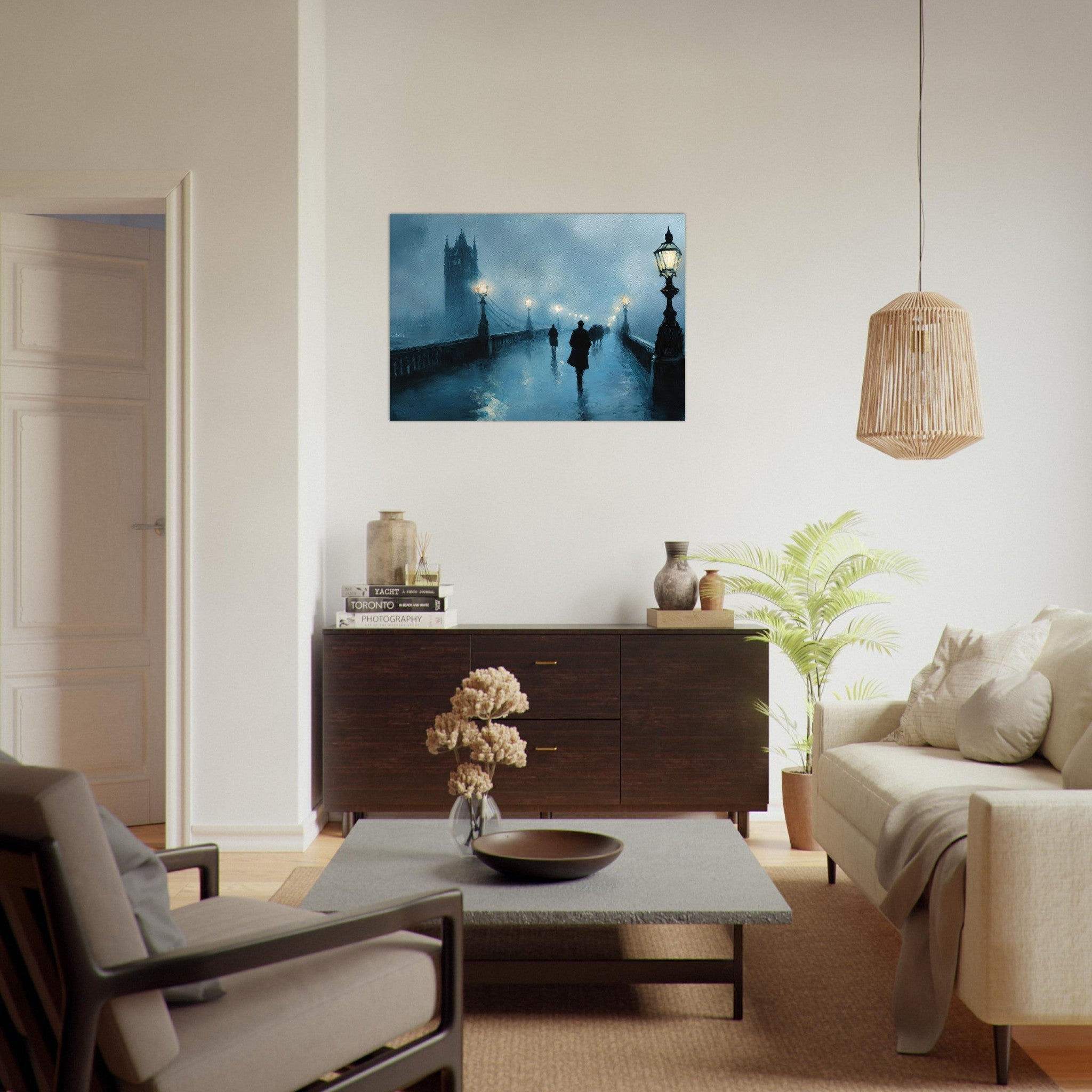 Aluminum Print Landscape - Foggy London Bridge at Dawn A misty morning vie - Shop Ai Art WebShop - Digital Art online Store