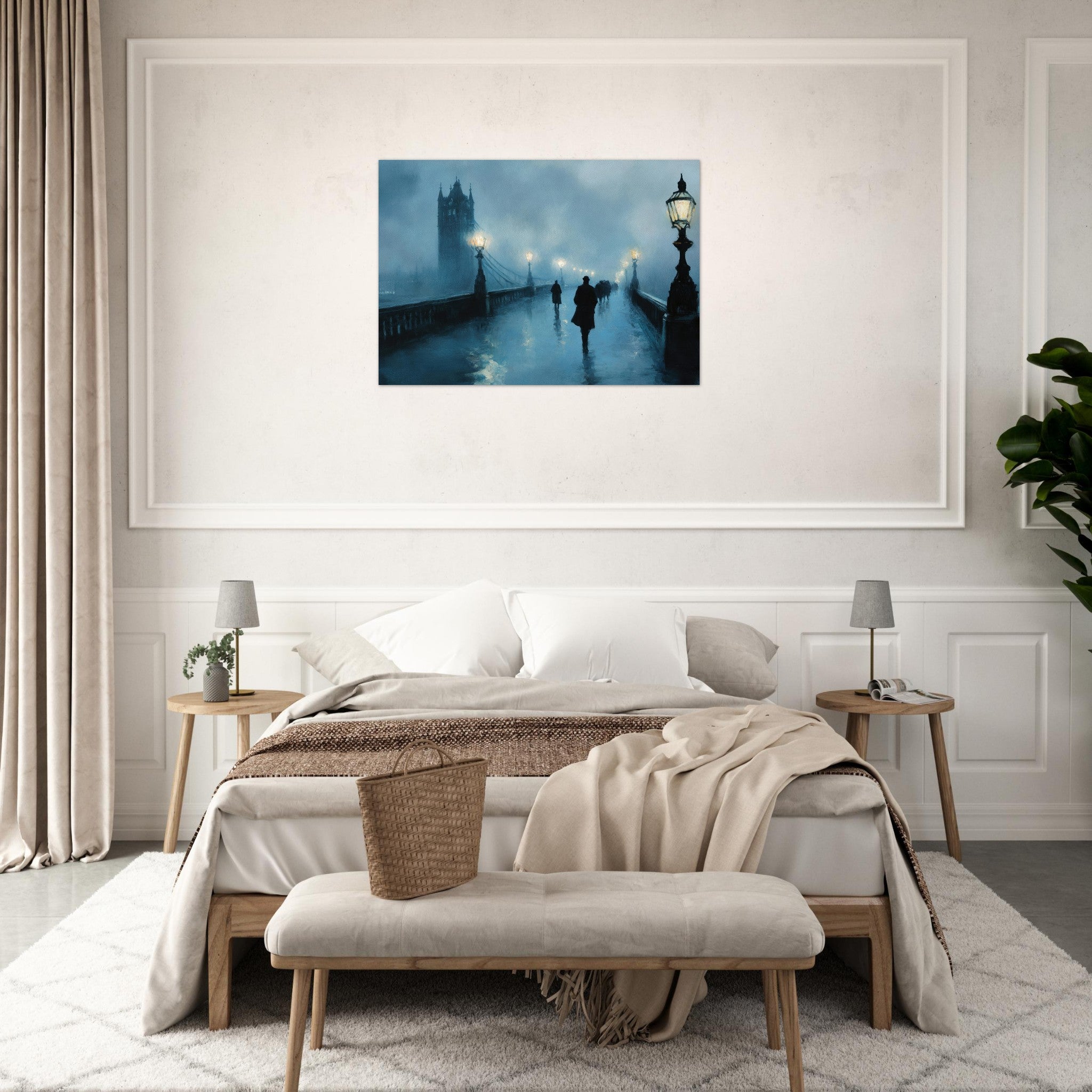 Aluminum Print Landscape - Foggy London Bridge at Dawn A misty morning vie - Shop Ai Art WebShop - Digital Art online Store