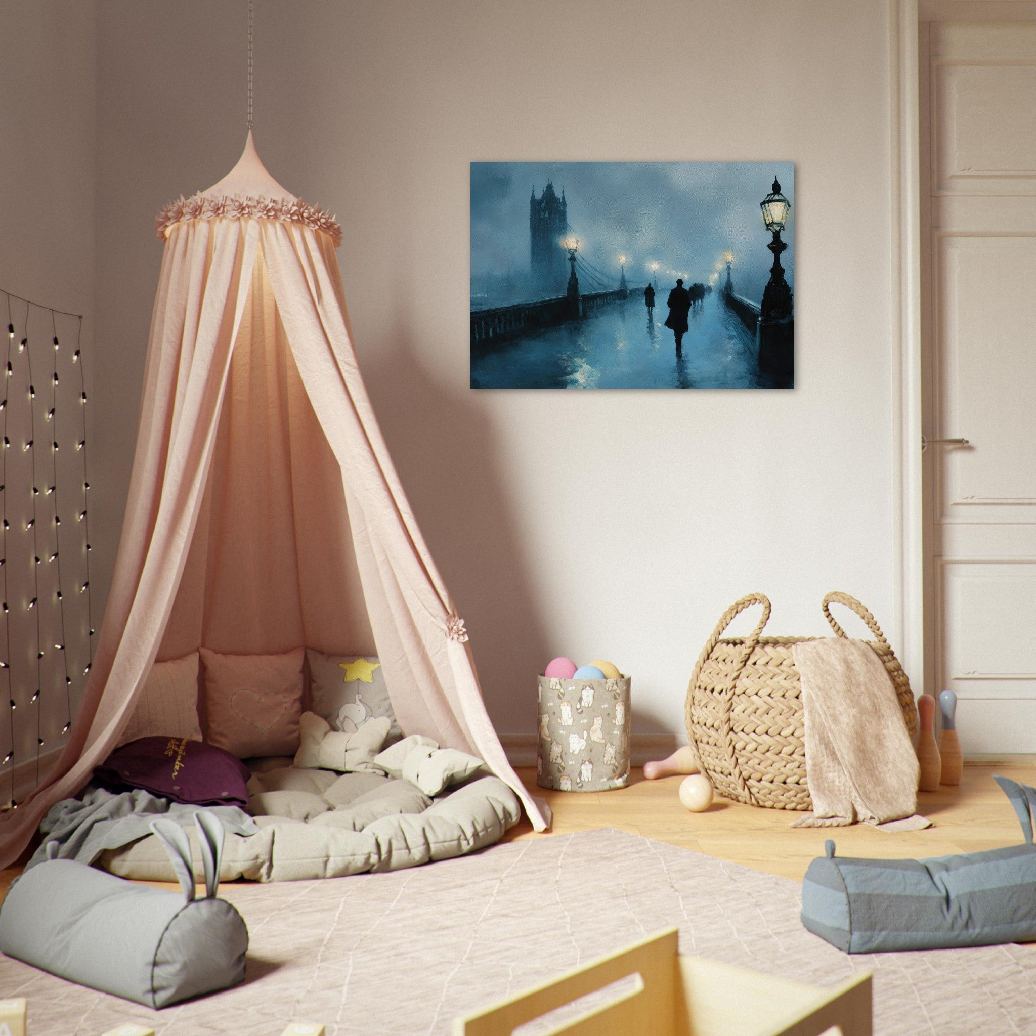 Aluminum Print Landscape - Foggy London Bridge at Dawn A misty morning vie - Shop Ai Art WebShop - Digital Art online Store