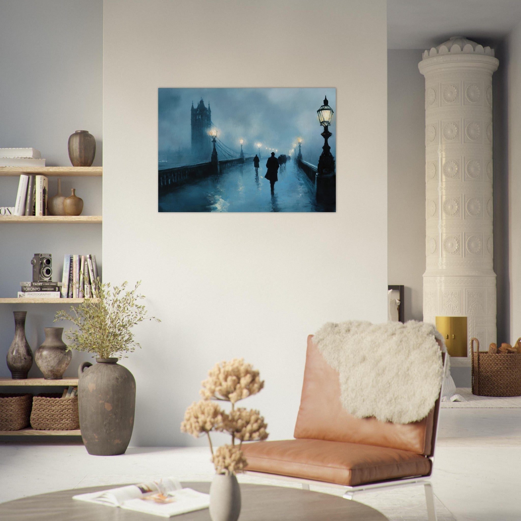 Aluminum Print Landscape - Foggy London Bridge at Dawn A misty morning vie - Shop Ai Art WebShop - Digital Art online Store