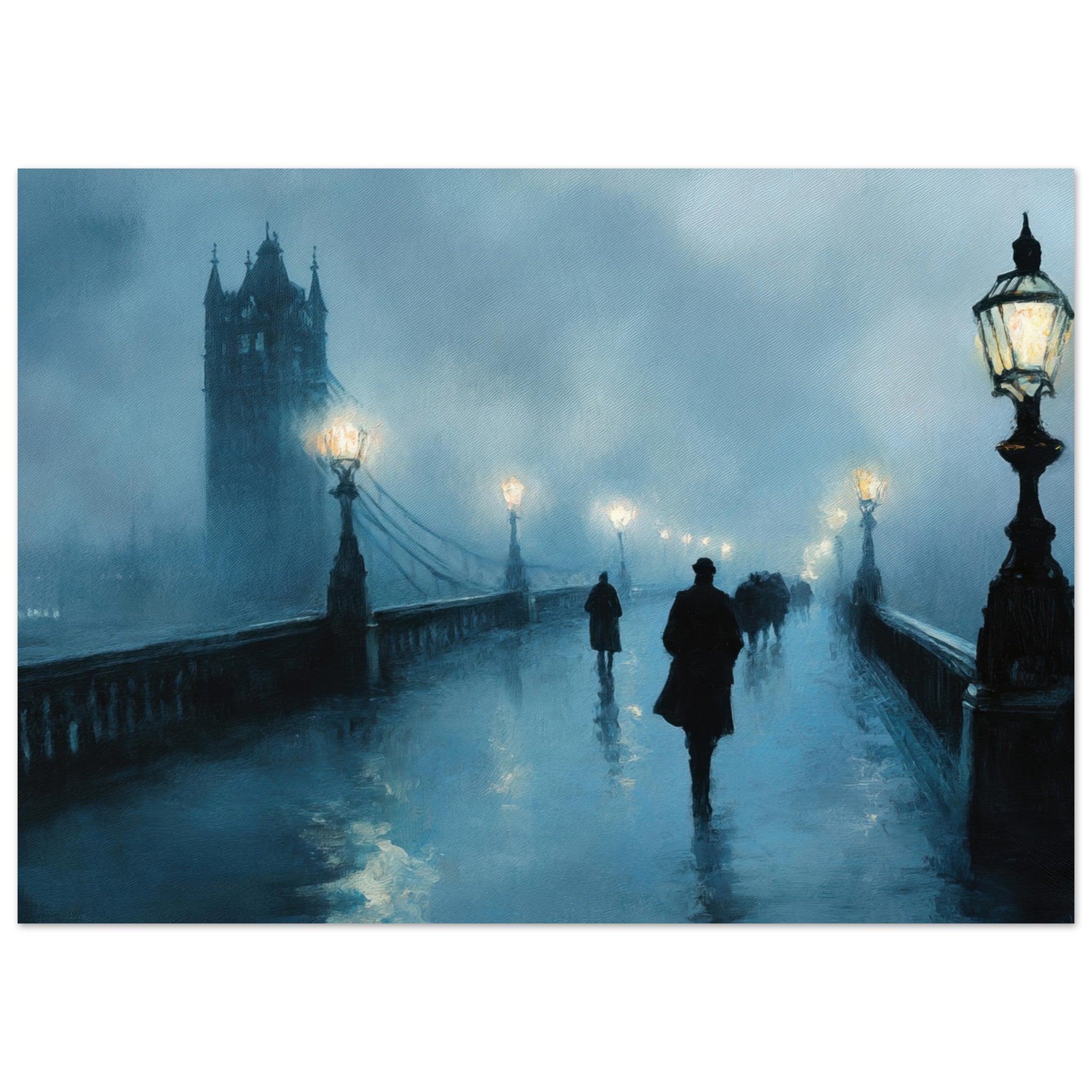 Aluminum Print Landscape - Foggy London Bridge at Dawn A misty morning vie - Shop Ai Art WebShop - Digital Art online Store