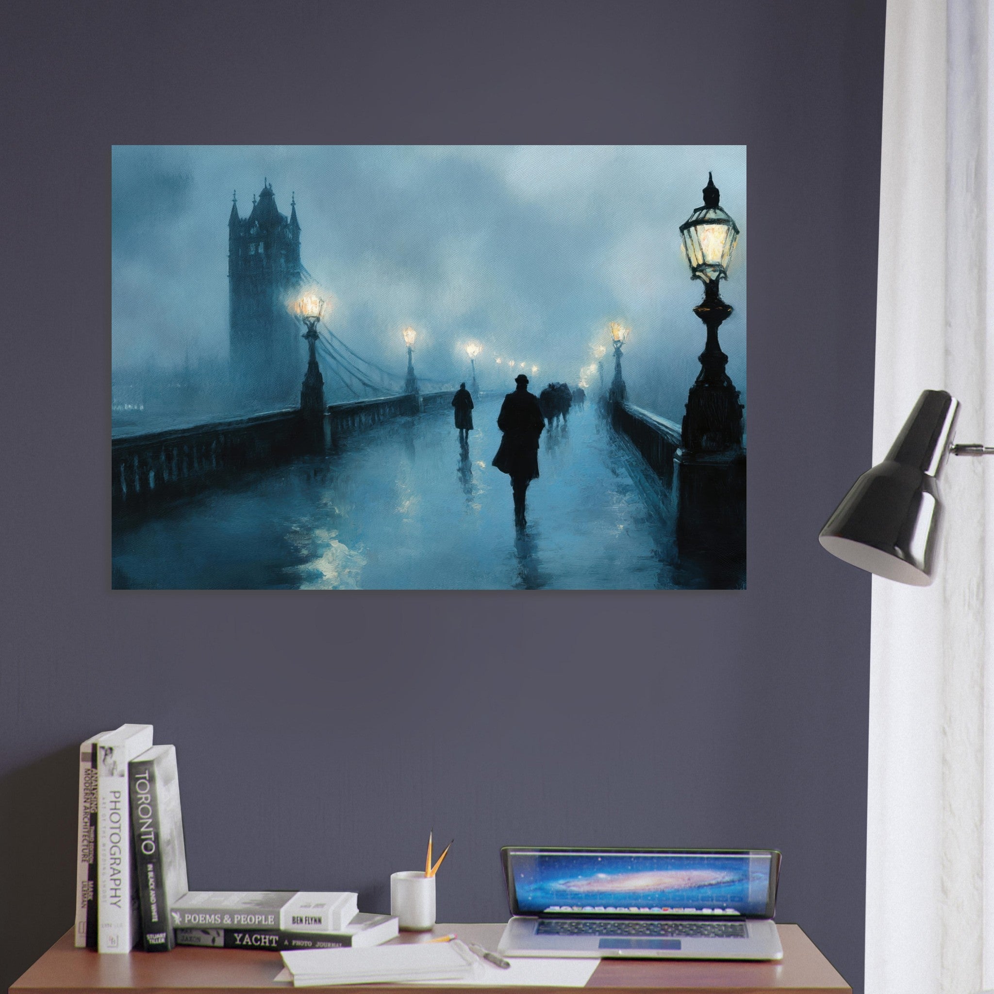 Aluminum Print Landscape - Foggy London Bridge at Dawn A misty morning vie - Shop Ai Art WebShop - Digital Art online Store
