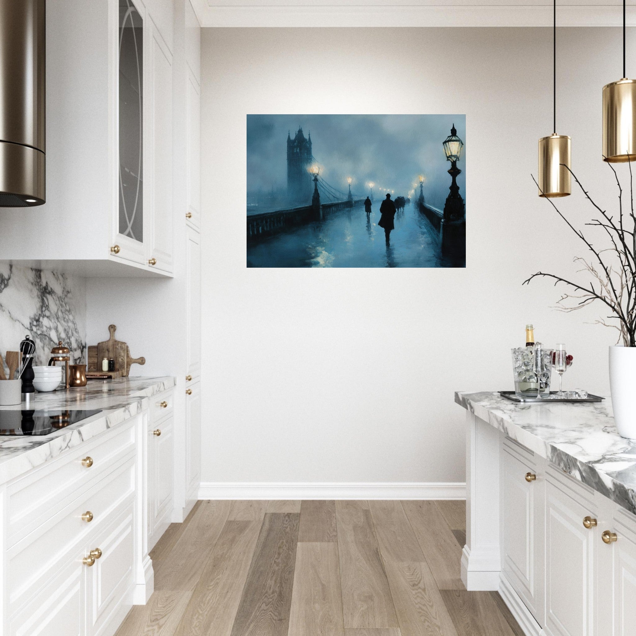 Aluminum Print Landscape - Foggy London Bridge at Dawn A misty morning vie - Shop Ai Art WebShop - Digital Art online Store