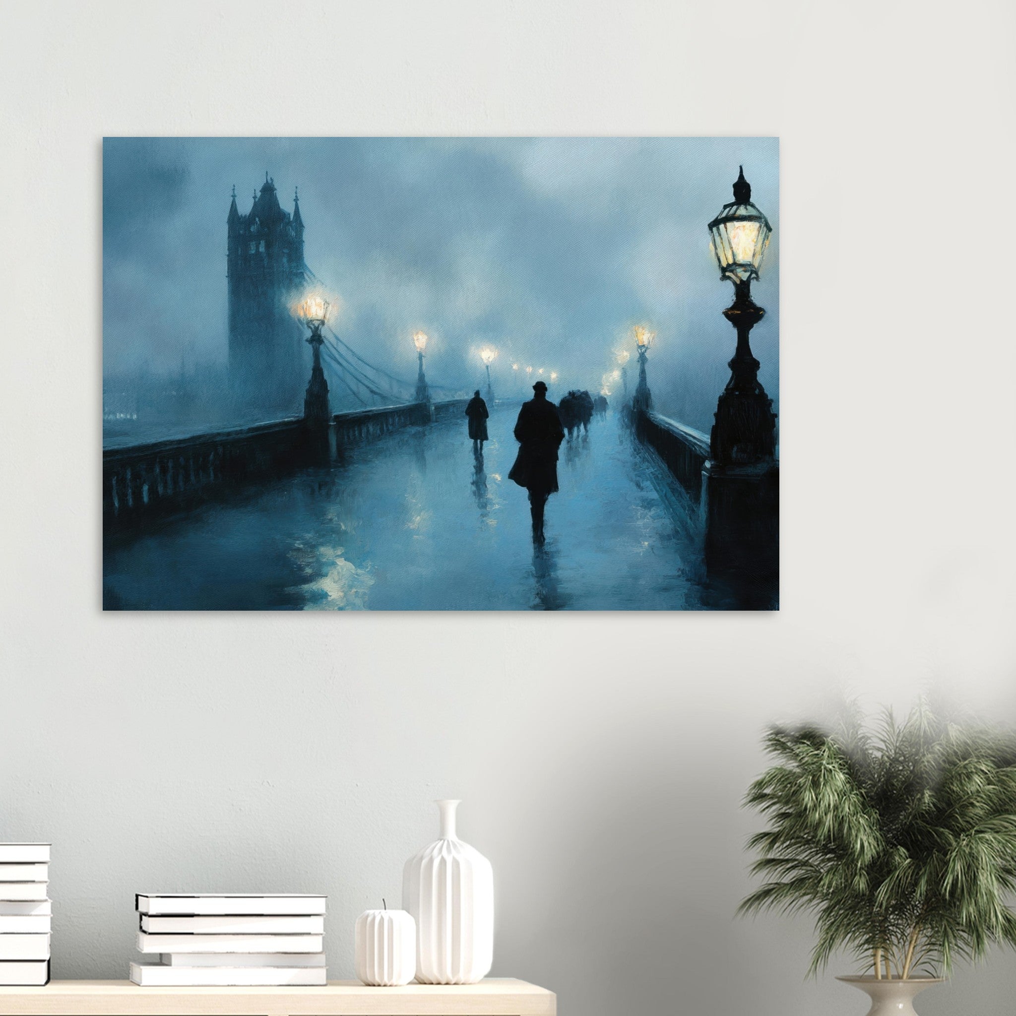 Aluminum Print Landscape - Foggy London Bridge at Dawn A misty morning vie - Shop Ai Art WebShop - Digital Art online Store