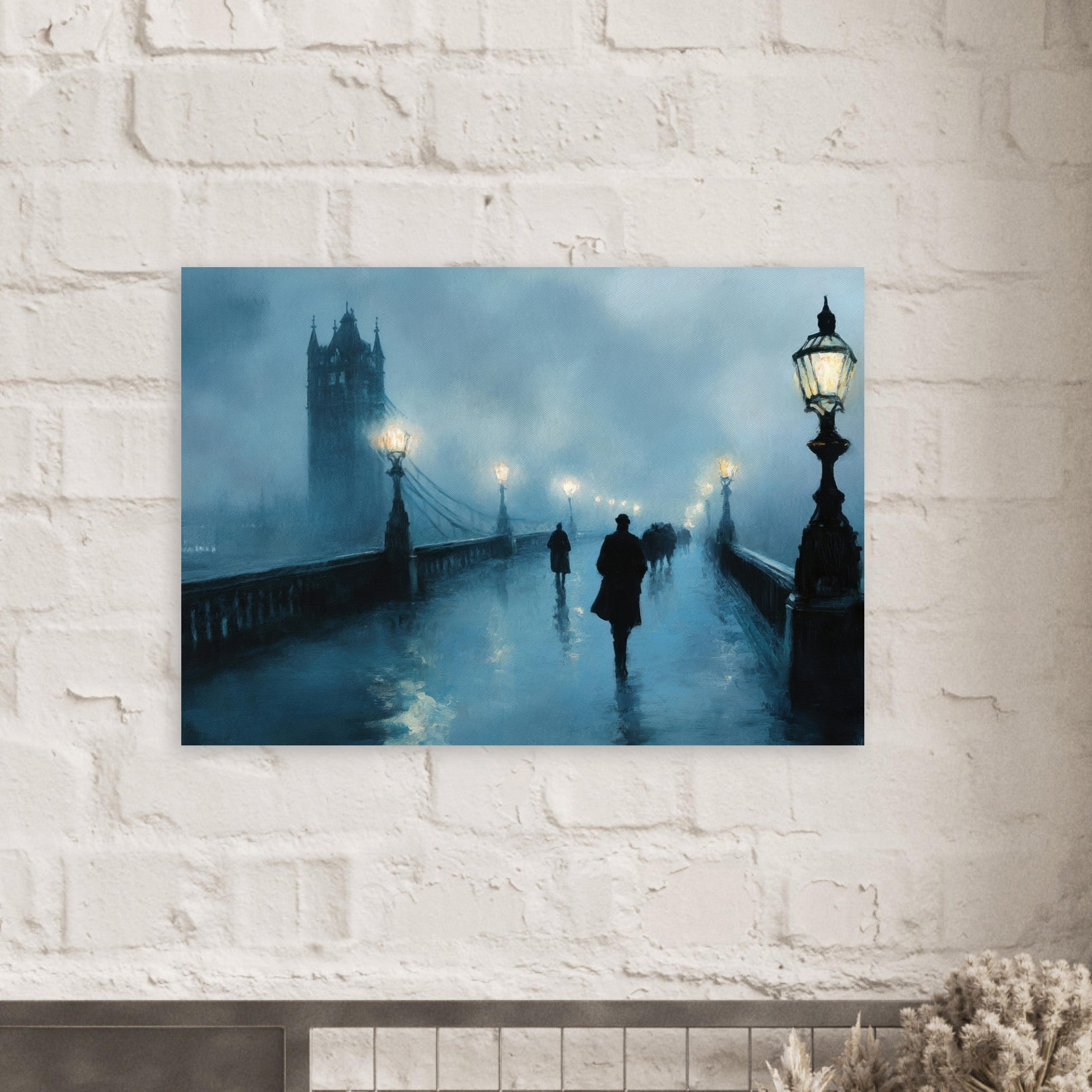 Aluminum Print Landscape - Foggy London Bridge at Dawn A misty morning vie - Shop Ai Art WebShop - Digital Art online Store