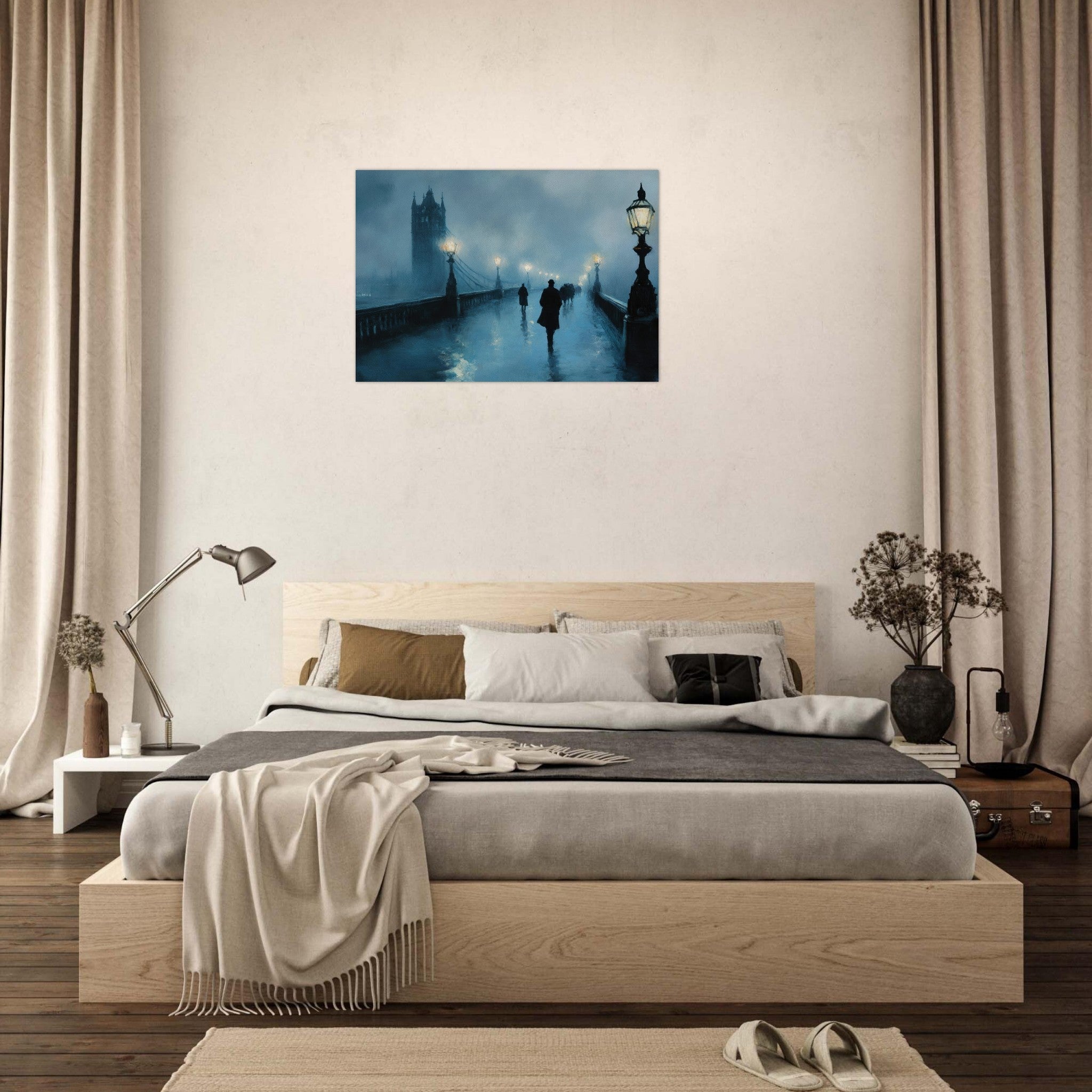 Aluminum Print Landscape - Foggy London Bridge at Dawn A misty morning vie - Shop Ai Art WebShop - Digital Art online Store