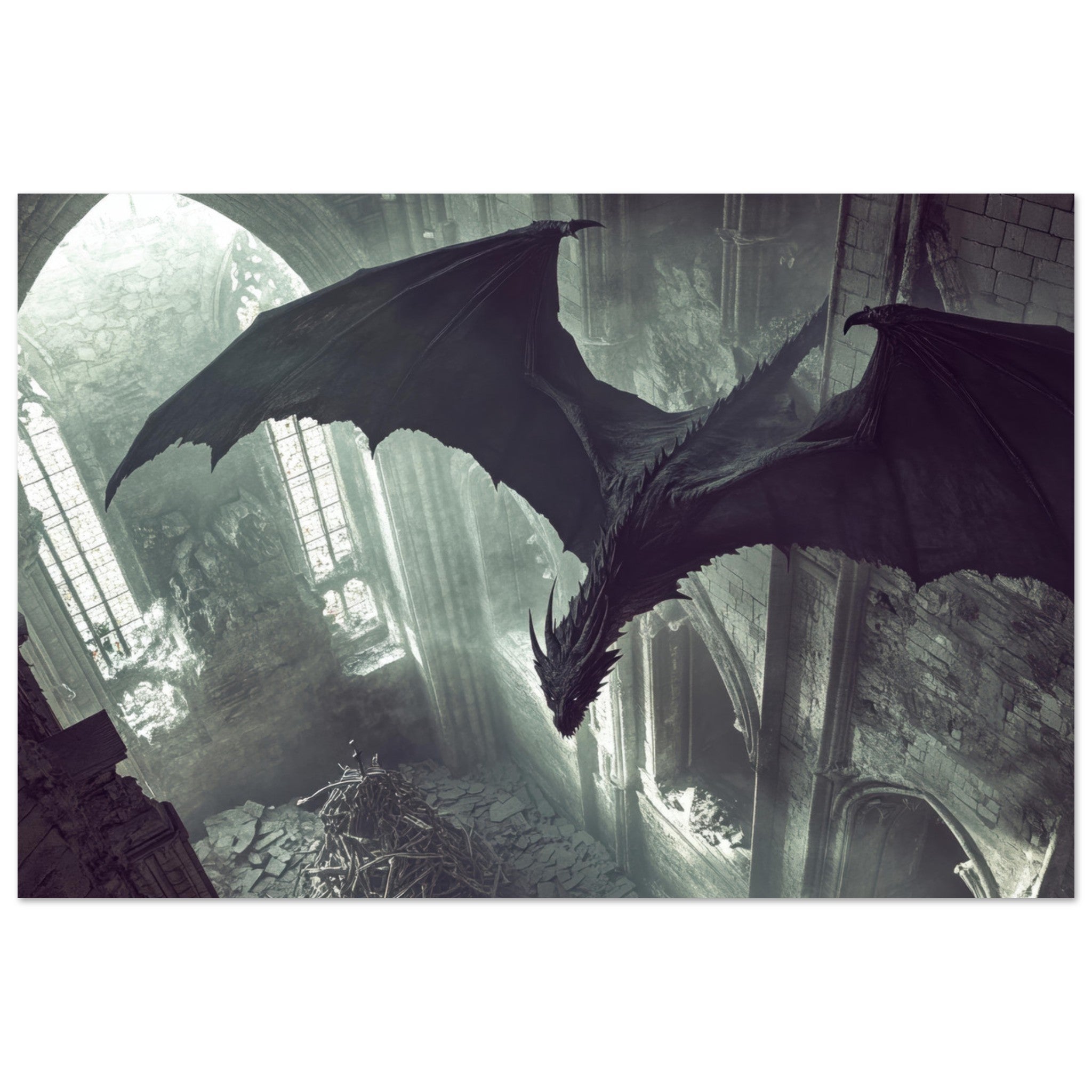 Aluminum Print Landscape - Gothic Shadow Dragons Lair Gothic Dramatic High 2 - Shop Ai Art WebShop - Digital Art online Store