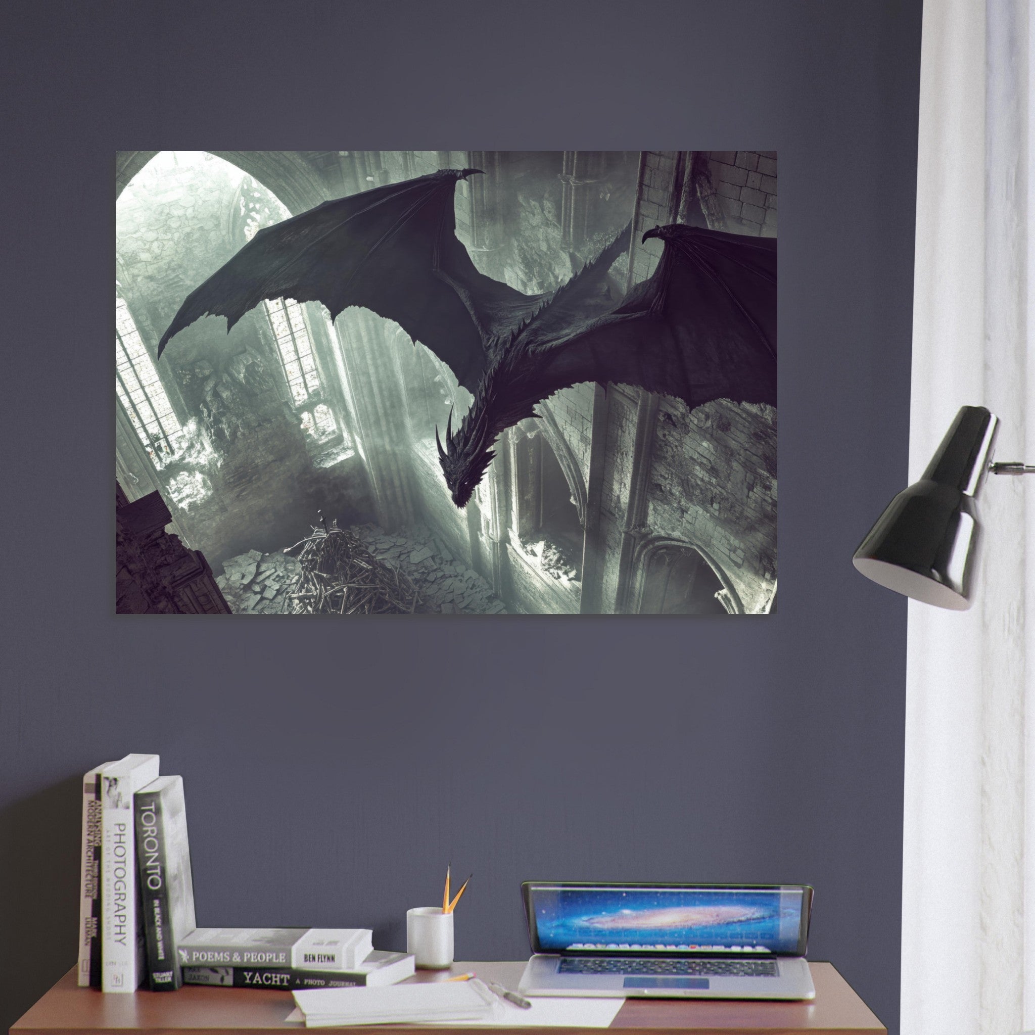 Aluminum Print Landscape - Gothic Shadow Dragons Lair Gothic Dramatic High 2 - Shop Ai Art WebShop - Digital Art online Store