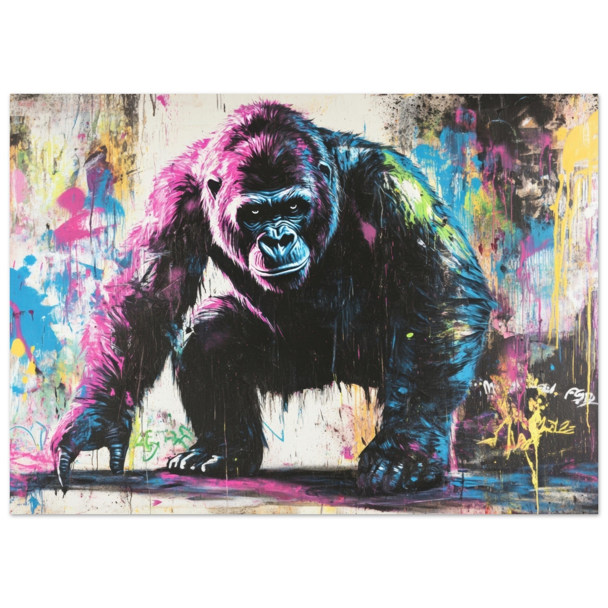 Aluminum Print Landscape - Graffiti - Style Street Art Gorilla A powerful 3 - Shop Ai Art WebShop - Digital Art online Store