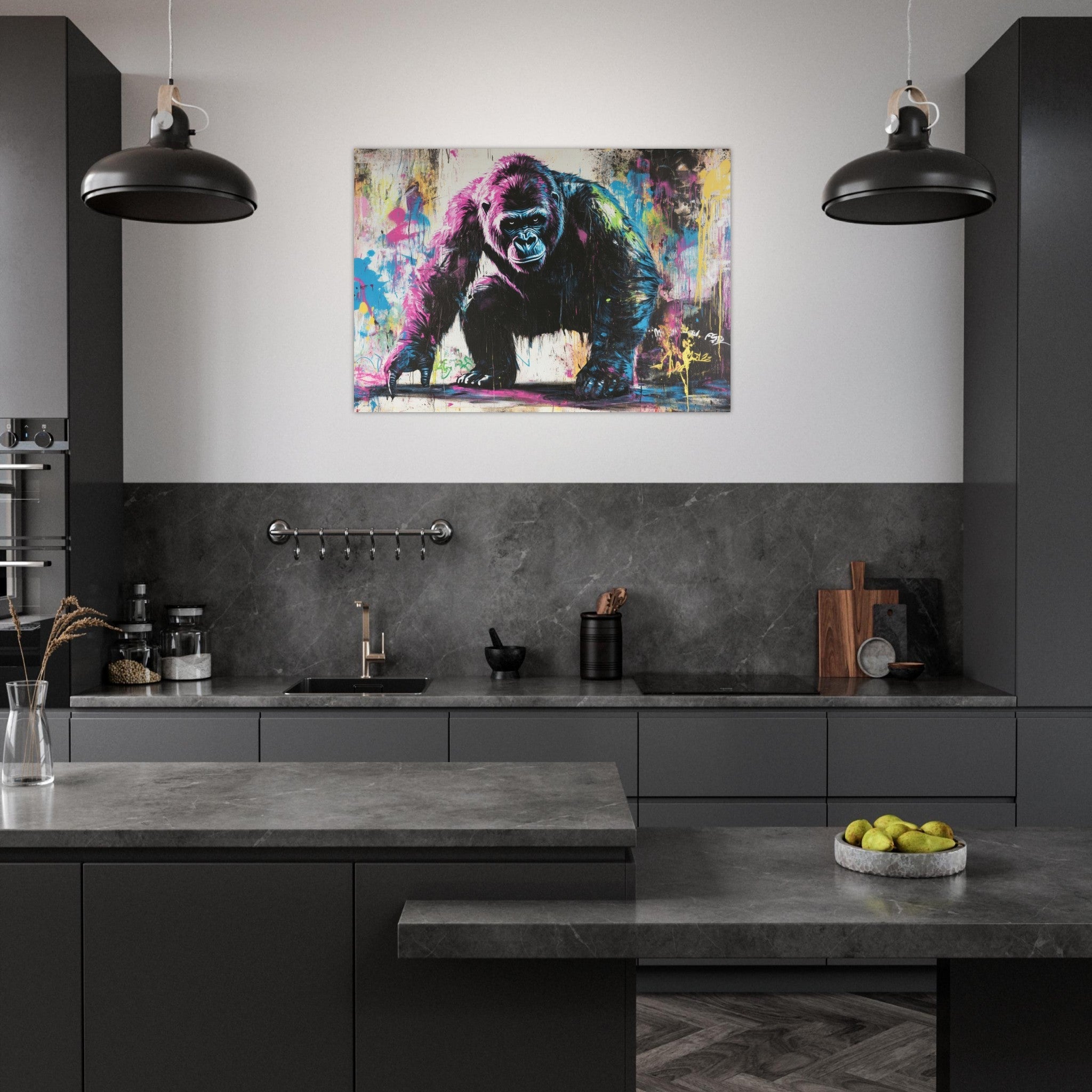 Aluminum Print Landscape - Graffiti - Style Street Art Gorilla A powerful 3 - Shop Ai Art WebShop - Digital Art online Store