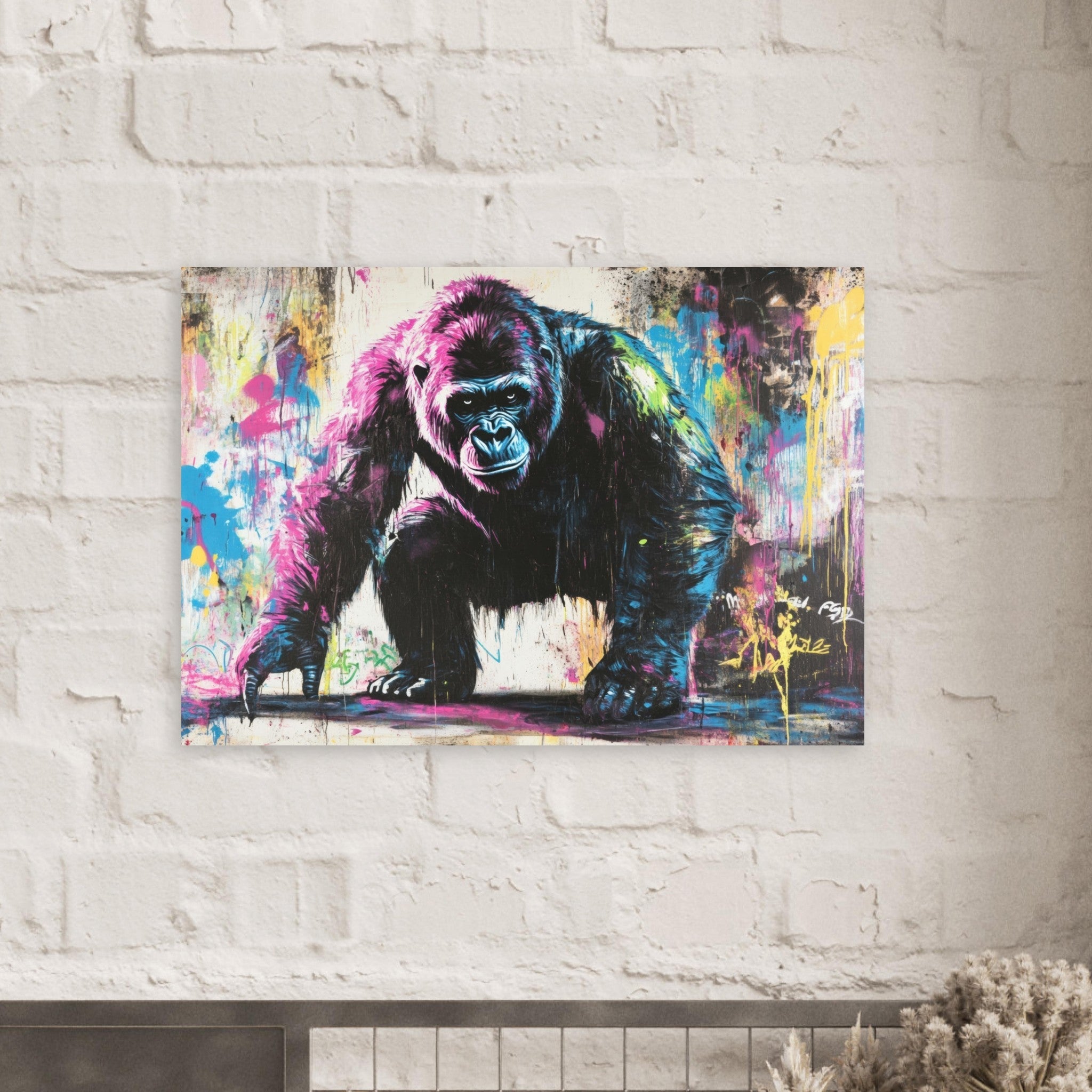 Aluminum Print Landscape - Graffiti - Style Street Art Gorilla A powerful 3 - Shop Ai Art WebShop - Digital Art online Store