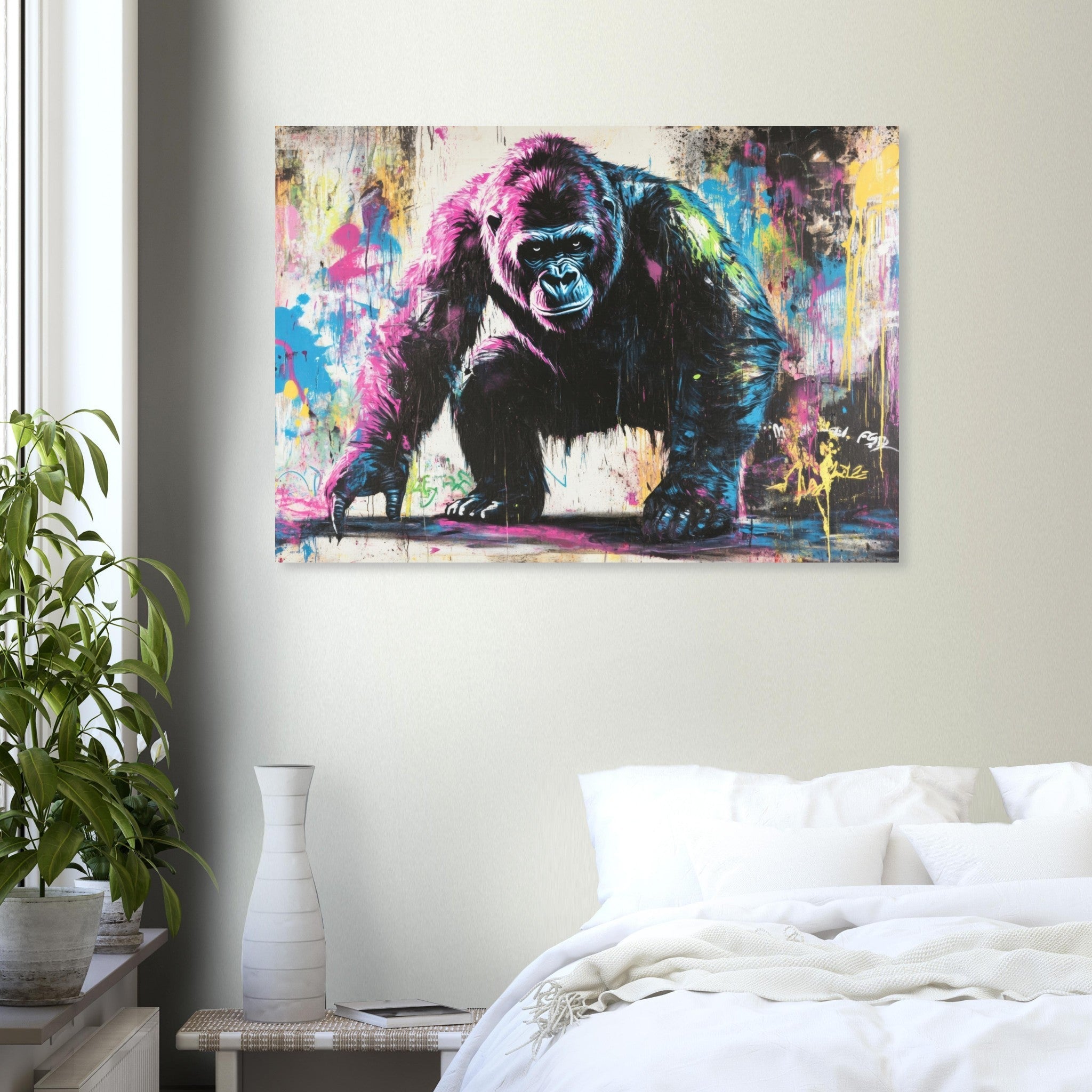 Aluminum Print Landscape - Graffiti - Style Street Art Gorilla A powerful 3 - Shop Ai Art WebShop - Digital Art online Store