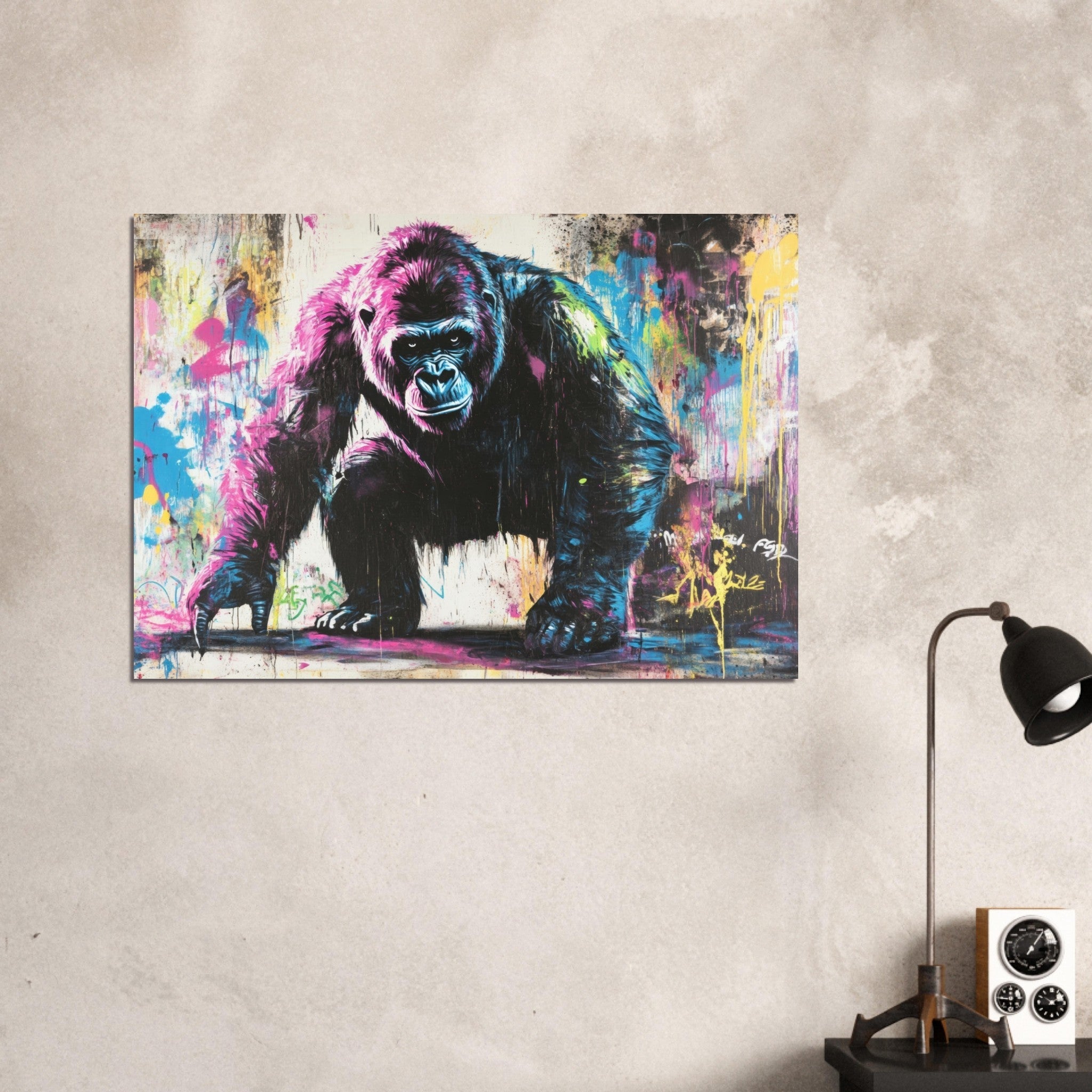 Aluminum Print Landscape - Graffiti - Style Street Art Gorilla A powerful 3 - Shop Ai Art WebShop - Digital Art online Store